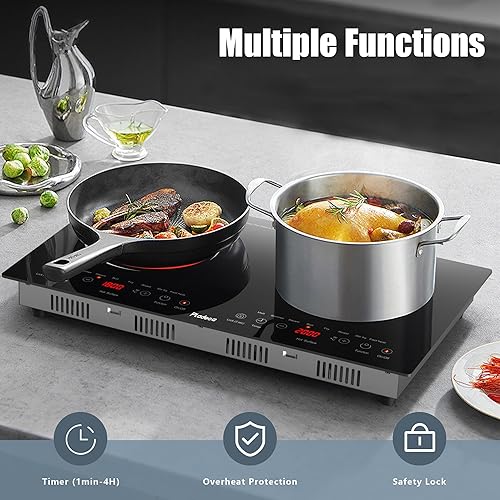 Miniatura 3 de Placa eléctrica de 2 quemadores, estufa de 24 pulgadas, control táctil, 110 V  120 V, estufa eléctrica integrada con enchufe de salida, bloqueo de