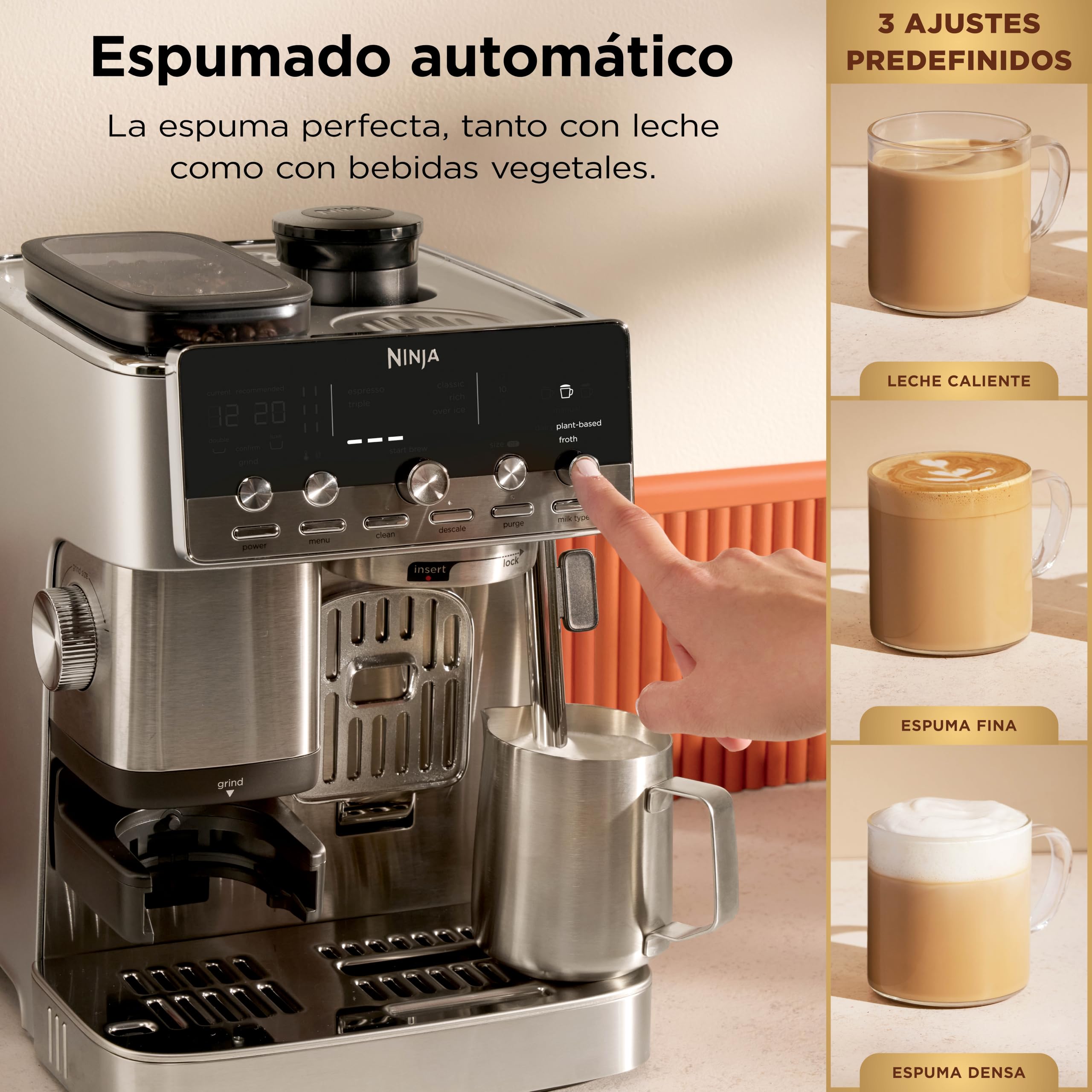 Ninja Luxe Café Mini Cafetera 2 en 1 para café de filtro y espresso con espumador automático de leche, molinillo integrado ES351EU