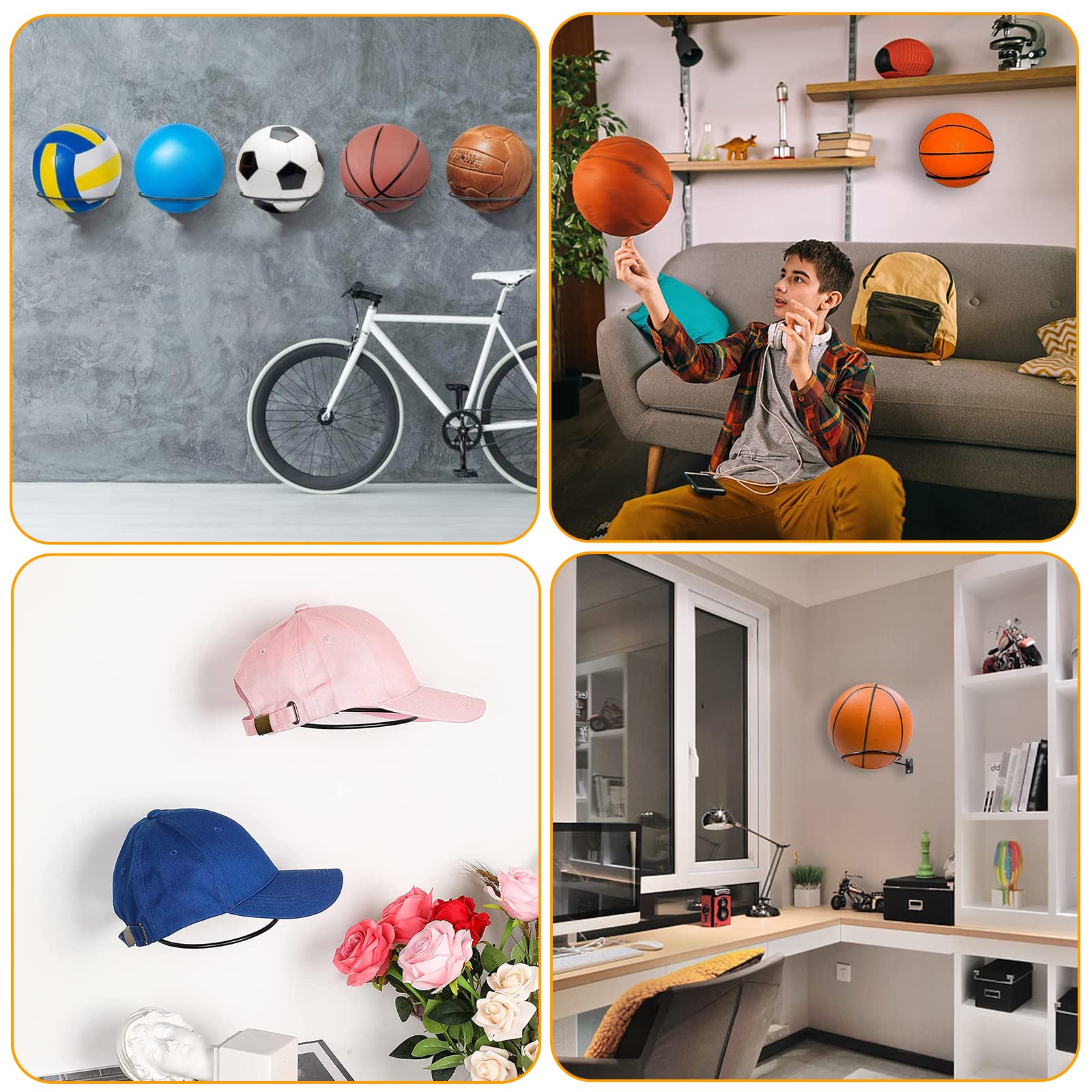6 Piezas Soporte de Pared para Balones de Exhibición,Universal Soporte de Pelota de Metal,Soporte de Pared de Bola Montada,Soportes de Almacenamiento de Pelotas para Baloncesto,Rugby,Voleibol,Fútbol