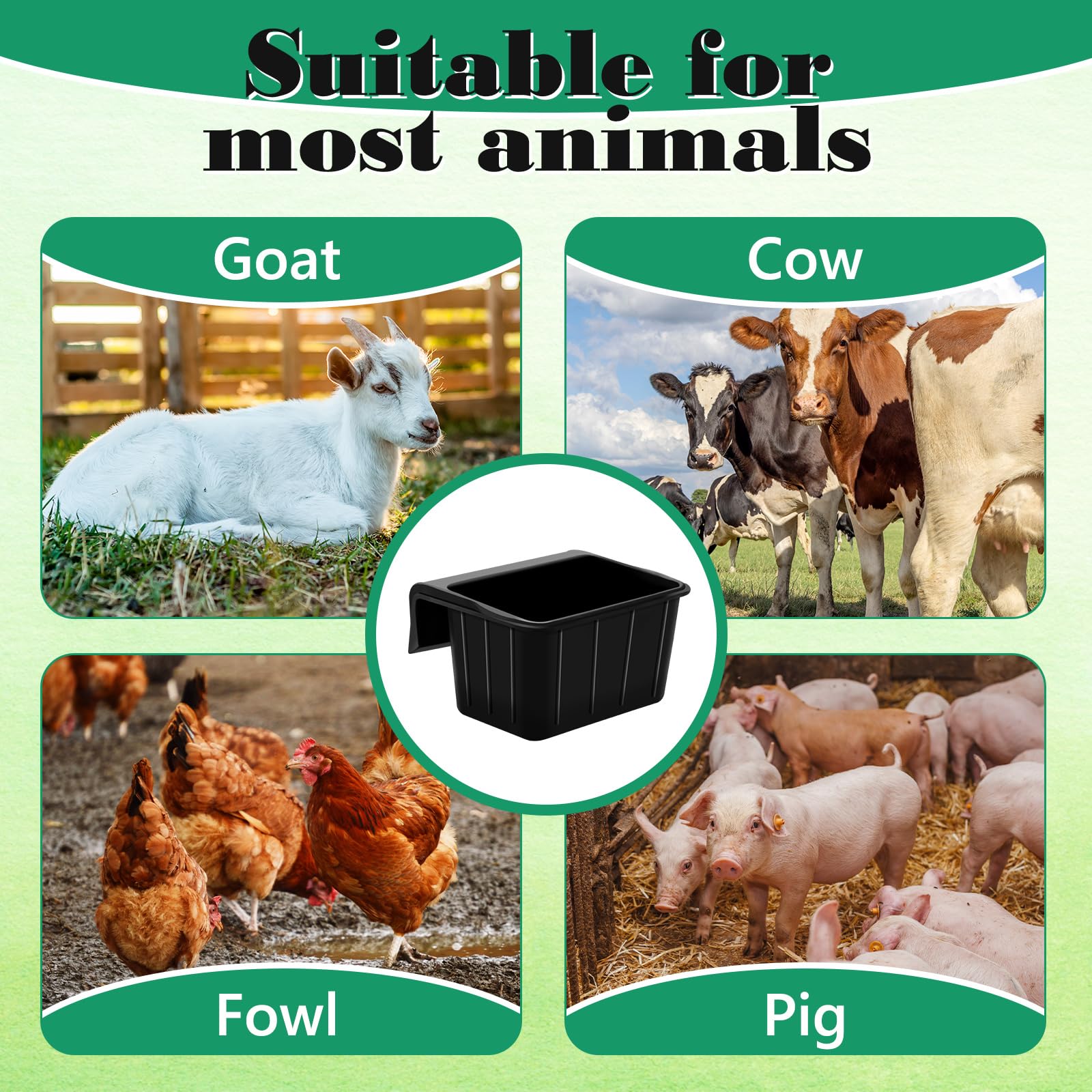 Maxdot 2 comederos de gancho de goma de 17 cuartos de galón sobre valla colgante, cubo de alimentación de goma resistente para puestos de granja, pastos, estable para alimentar caballos, ovejas