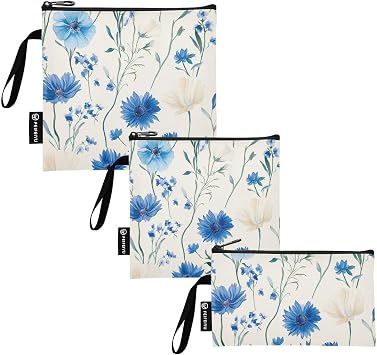 Estonia Cornflower Beauty Flowers Blue Pack of 3 Reusable Sandwich Snack Bag Waterproof Food-Safe Storage Zipper Bag for Candy, Fruits, Cereal, Home Organization