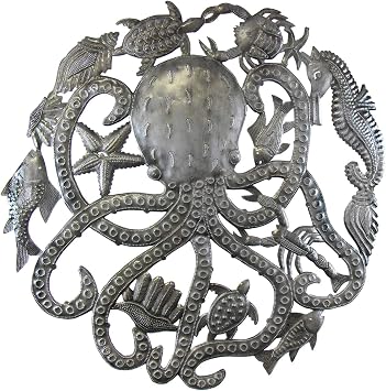 Global Crafts HMDOCT2 - Haitian Metal Wall Art - Recycled Octopus Sea Life Sculpture