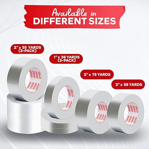 Miniatura 6 de XFasten Cinta de papel de aluminio para conductos de 2 pulgadas x 165 pies (paquete de 3, 495 pies), cinta de aluminio de 3.6 mil para conductos,