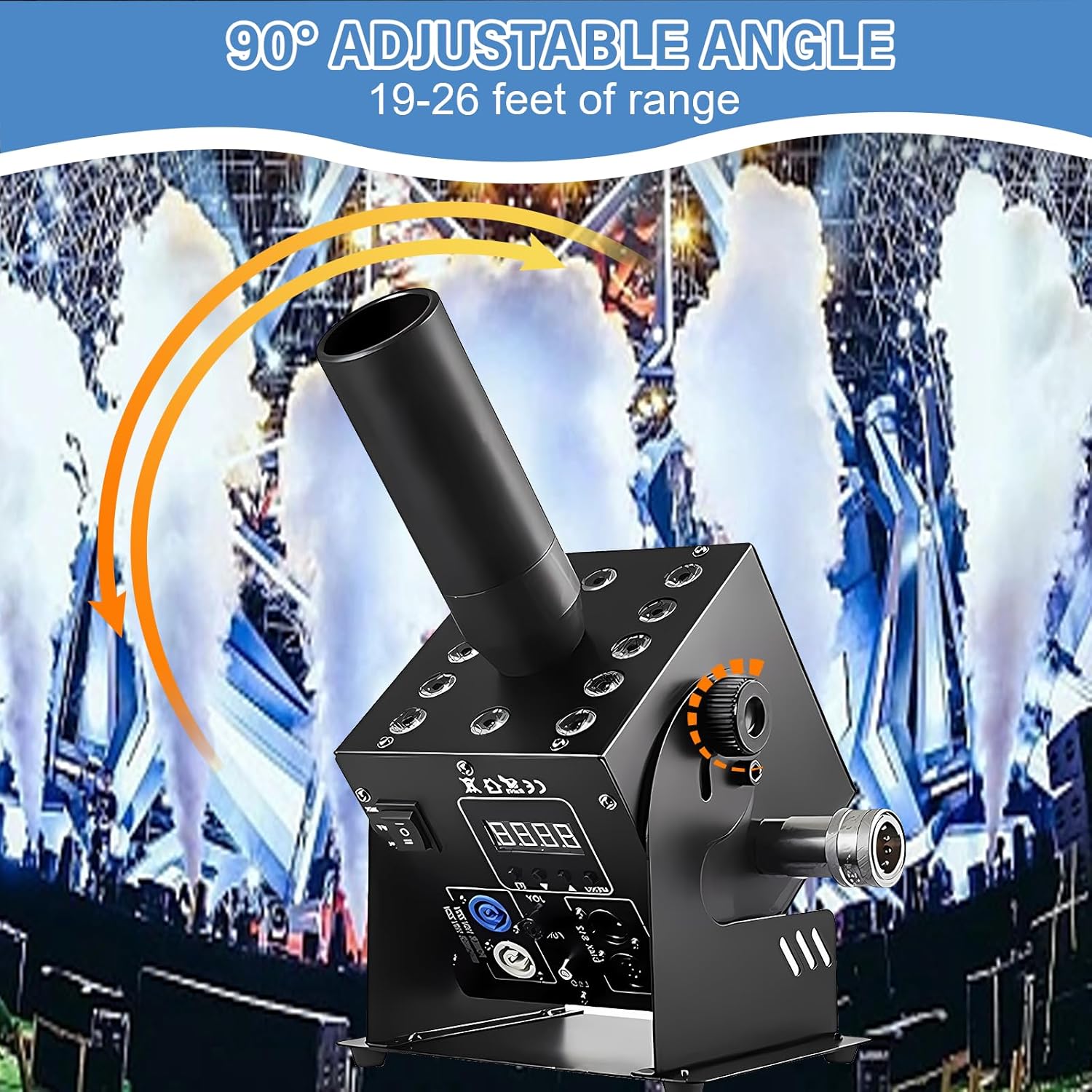 LED CO2 Jet Machine, LCD Display Stage Fog Machine, DMX Control Digital Co2 Cannon with Adjustable Angle & 12 Pieces of 3W RGB LEDs, for DJ Party Nightclub Stage Concert Event Show, 26-32 ft High