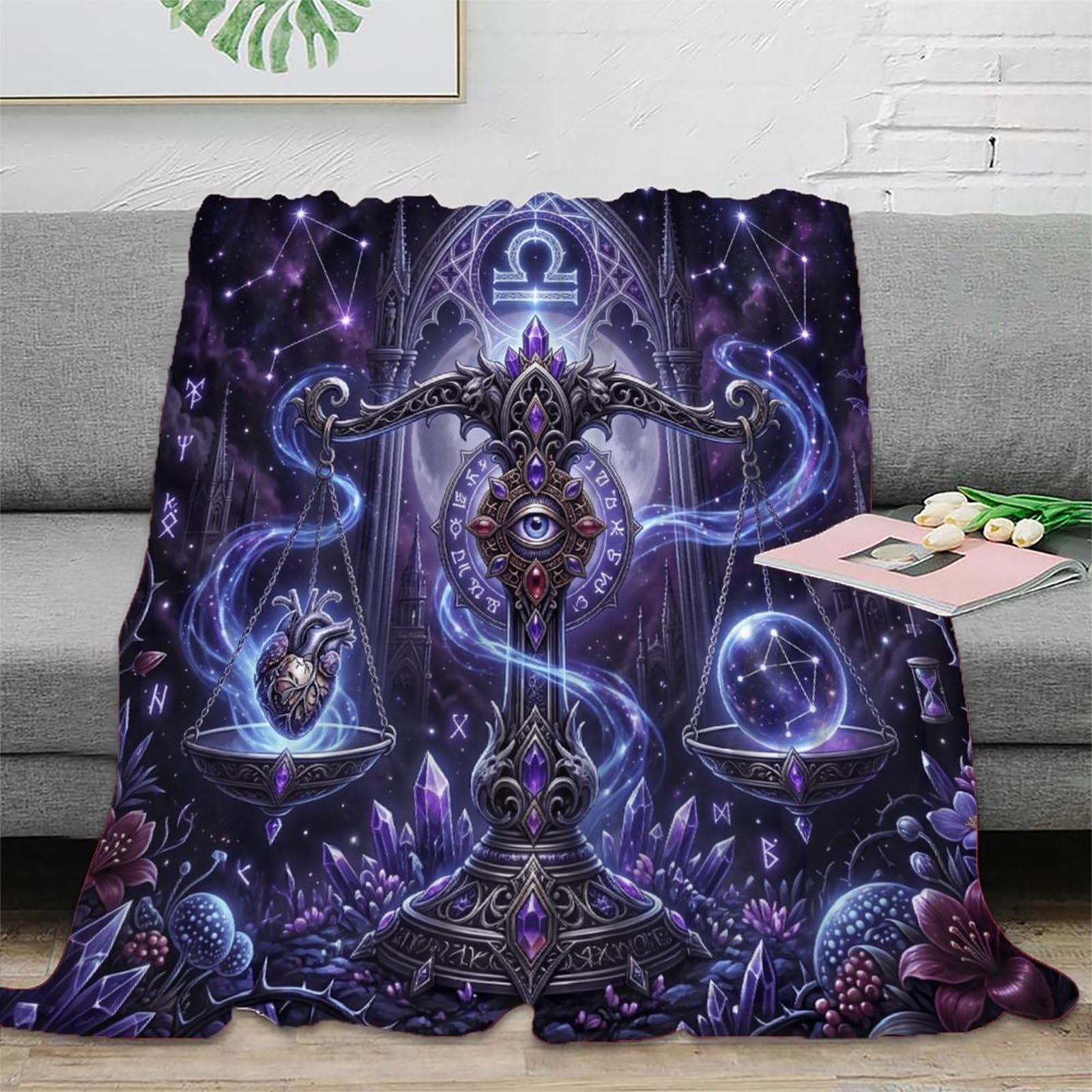 W7C8U2X3 Zodiac Libra Mystical Gothic Flannel Throw Blanket, Office Nap Use