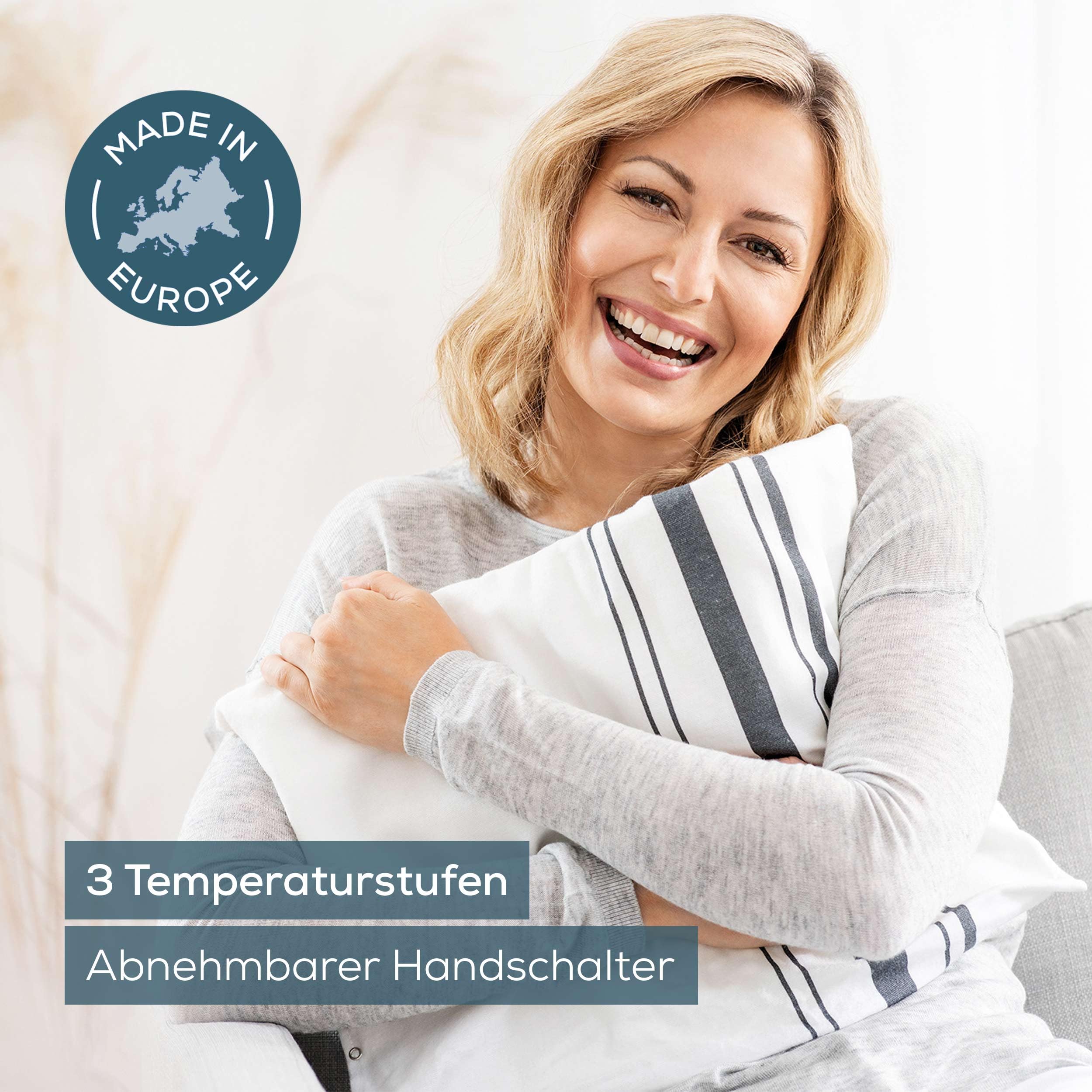 Beurer HK 25 Heizkissen, kuscheliges Wärmekissen mit 3 Temperaturstufen, Abschaltautomatik und Sicherheitssystem, made in Europe, maschinenwaschbar, 40 x 30 cm, weiß-grau