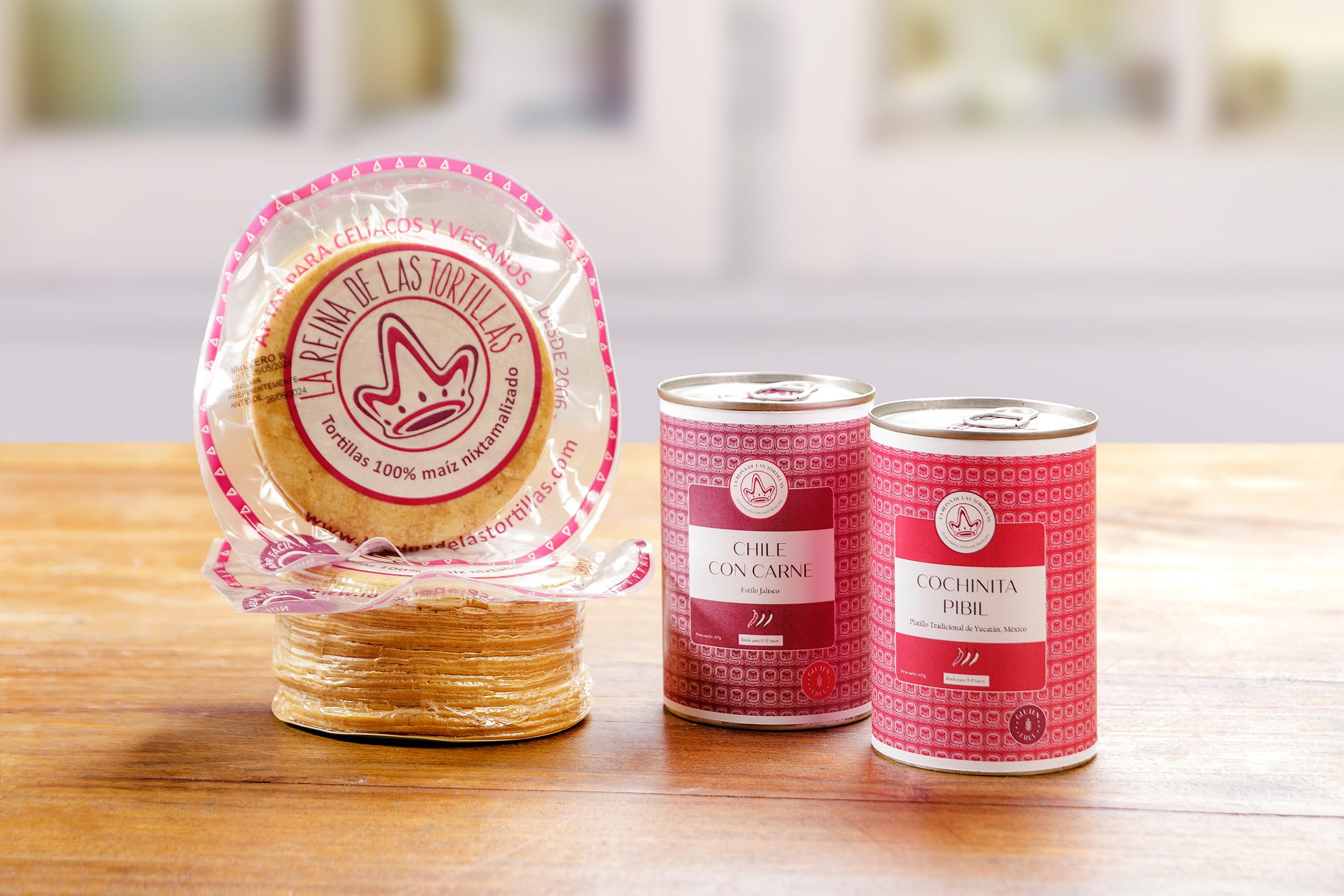La Reina de las Tortillas - Kit de Tacos 3 en 1, sin gluten, incluye Cochinita Pibil, Chile con Carne y Tortillas de maíz