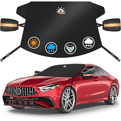 Zettum Car Windshield Cover for Ice and Snow - 600D Windshield Snow Cover with Side Mirror Cover Heavy Duty, Standard Winter Frost Hail Protector for Most Car, Truck, SUV, Van and MPV (70 x 50 Inch)