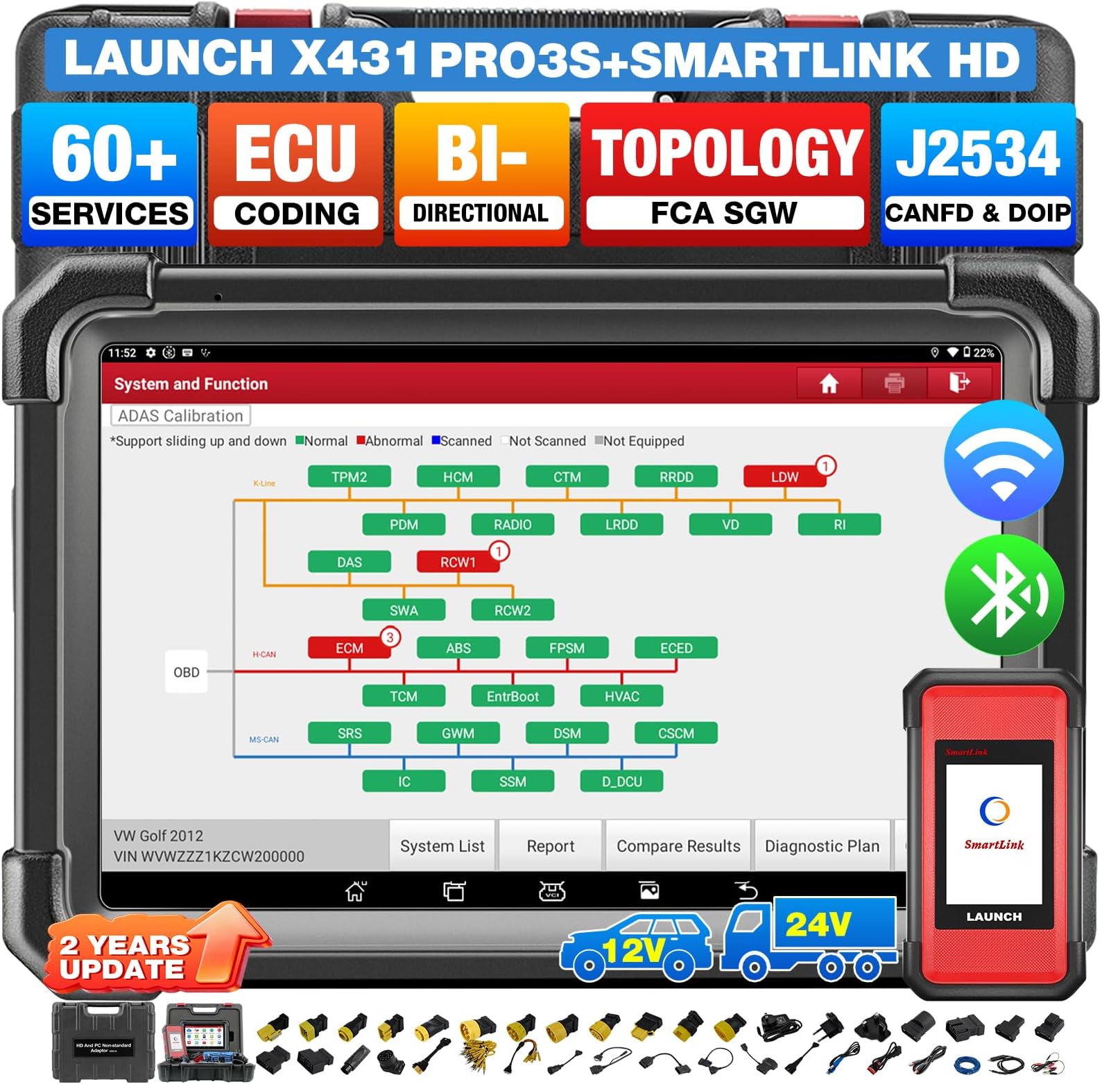 X431 PRO3S+Smartlink HD Heavy Duty Truck Diagnostic Tool,2025 Elite Diesel&Gasoline Bidirectional Diagnostic Scan Tool,60+Service,ECU Coding,Topology Mapping,AutoAuth FCA SGW,2 YSR Fr-ee Update