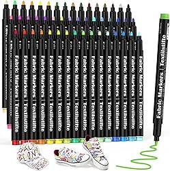 DAPAWIN 48 marcadores de tecido, marcadores de tecido permanentes para roupas, conjunto de marcadores artísticos de ponta fina para roupas de bebê, babadores, almofadas brancas, sacolas de lona - não
