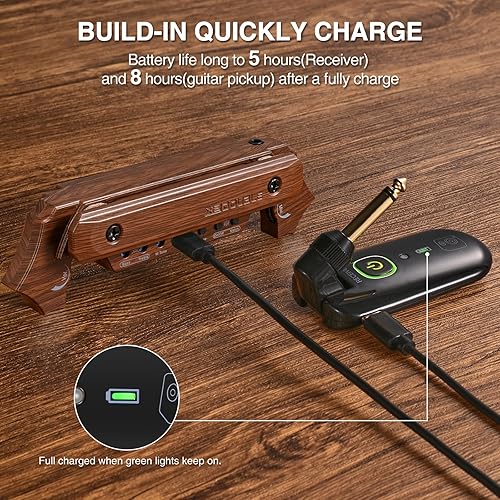 Vista 16 de Pastilla de guitarra acústica inalámbrica, recargable magnética y micrófono para guitarra acústica con control de volumen integrado (negro)