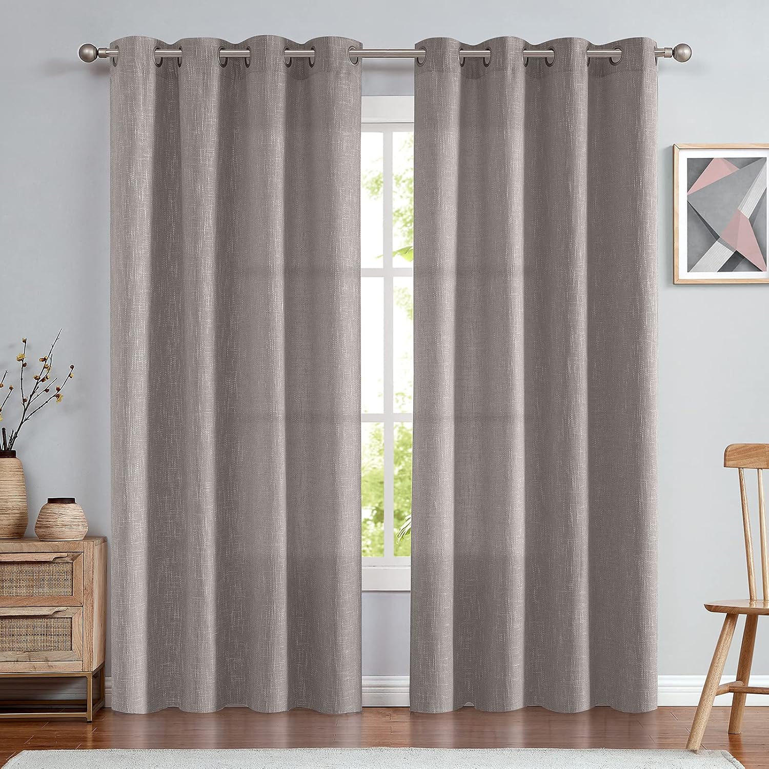jinchan Burlap Linen Curtains for Living Room Light Filtering Farmhouse Curtains Grommet Top Window Curtain Panels for Bedroom Room 84 Inch Length 2 Panels Grey