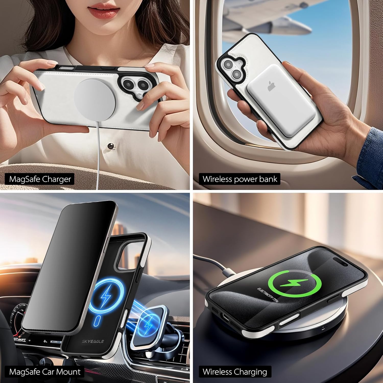 Compatible with MagSafe iPhone 17 Case Wallet with AirTag Holder,2 in 1 PU Leather Magnetic Detachable RFID Blocking Credit Card Holder Flip Cover Kickstand for Men Women,White - Image 2