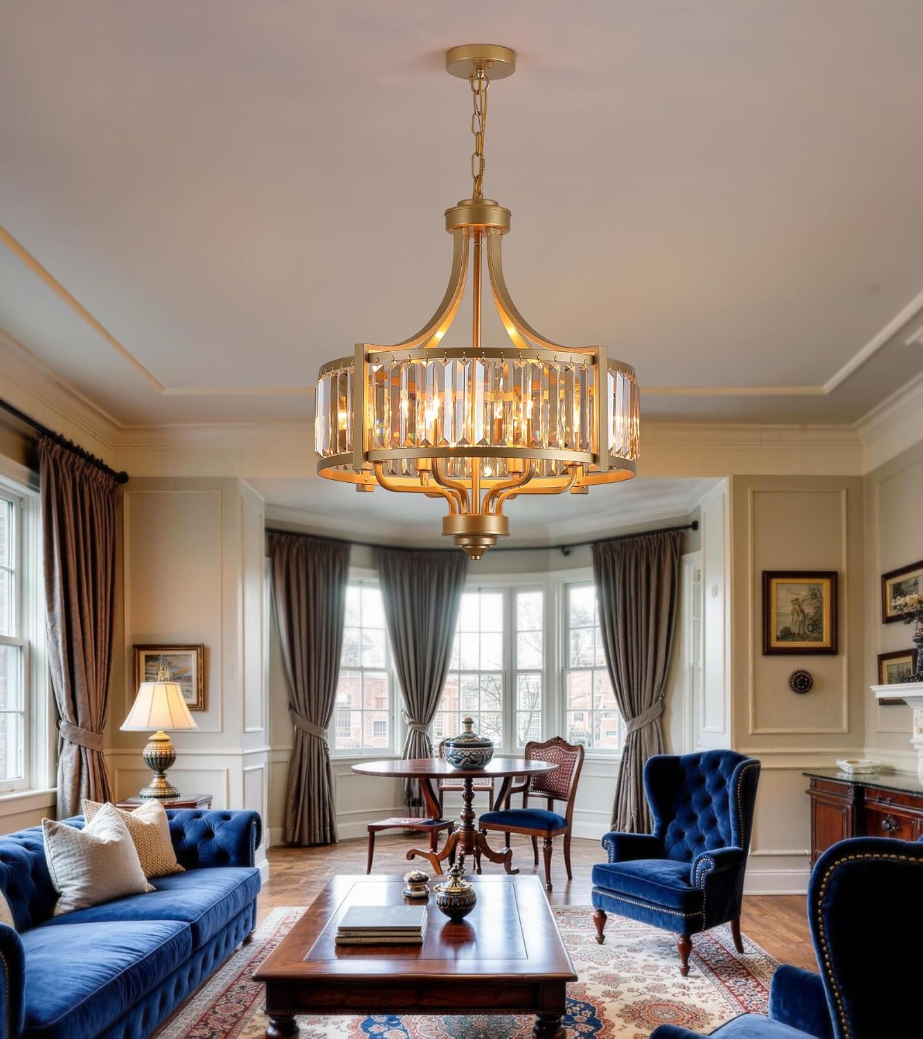 MEIXISUE Gold Crystal Chandelier for Dining Room,Modern Farmhouse Hanging Light Fixture, Gold Crystal Chandelier for Foyer Kitchen Island Living,Room Bedroom Entryway, Gold Antique Adjustable Height