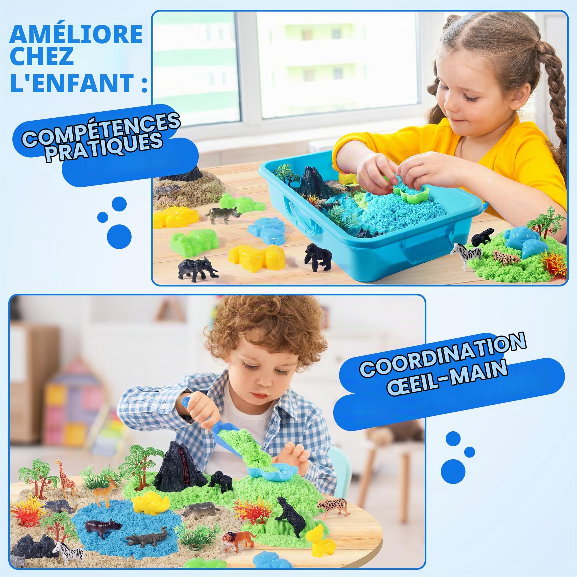Billeeit Coffret de bac sensoriel animalier avec sable magique