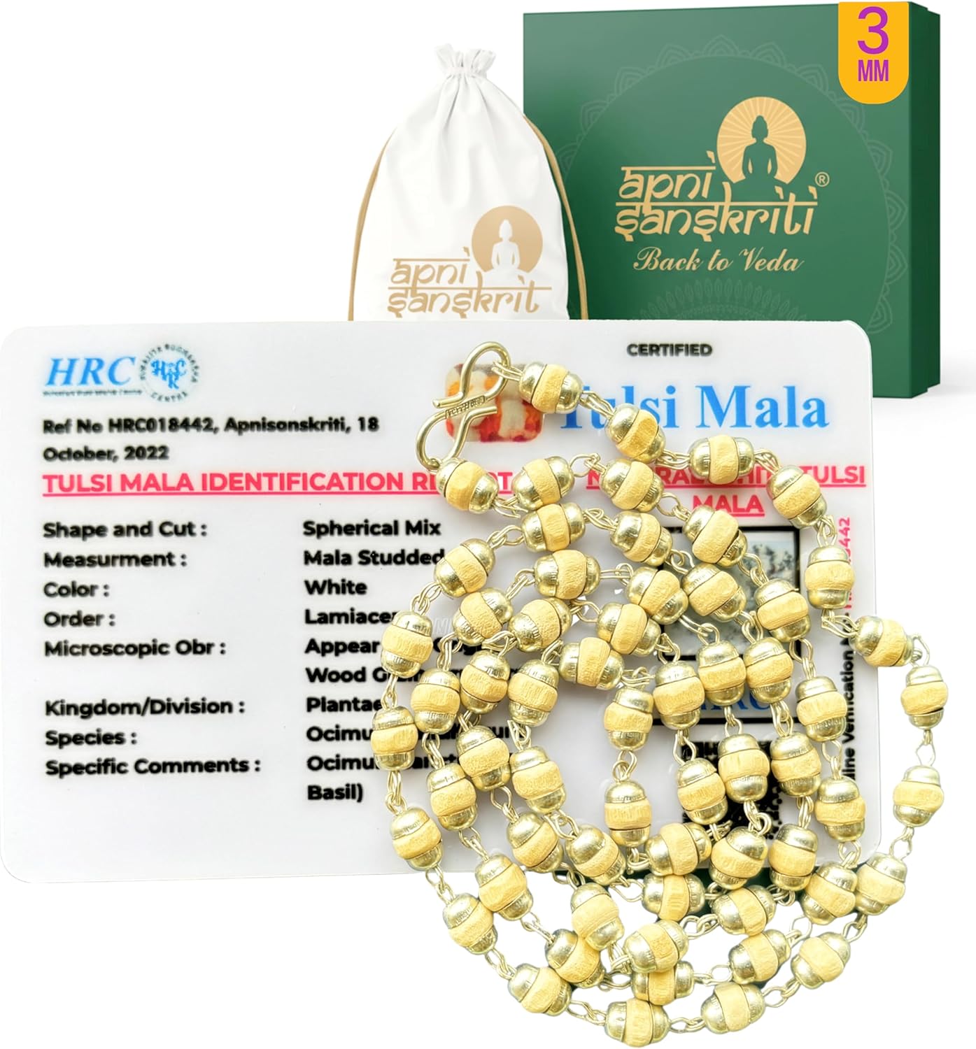 Apnisanskriti Silver Plated Caps 3-4 Mm 55 Natural White Tulsi Beads Mala