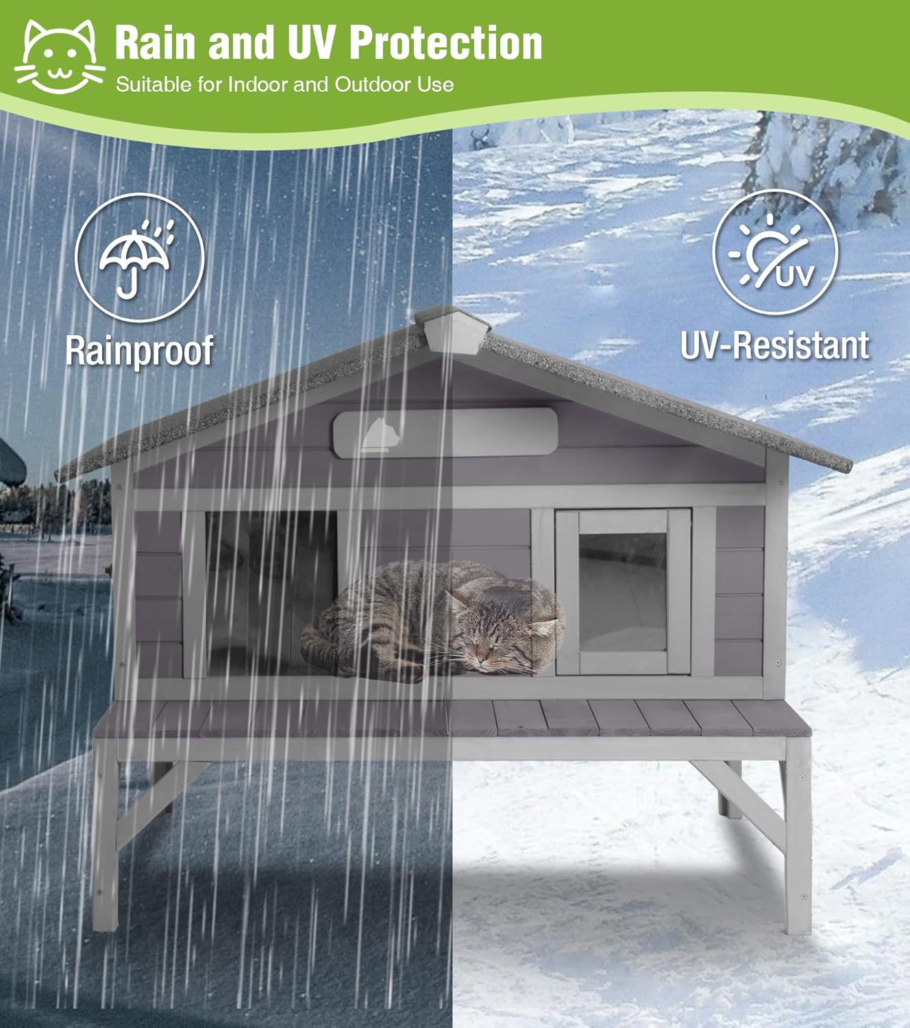 GUTINNEEN Heated Cat House for Outside, Outdoor Cat House Insulated with Electric Heating Blanket, Bite-Resistant Wires, Weatherproof Feral Cat Shelter for Winter - Grey