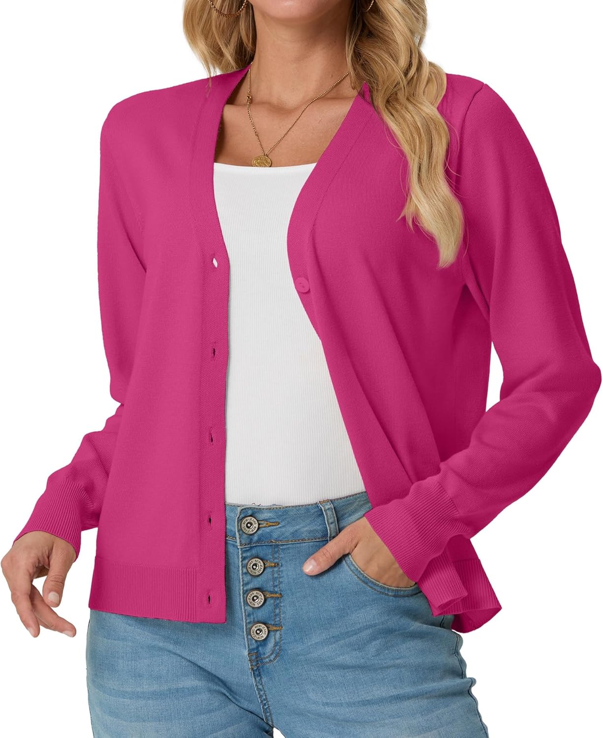 GRECERELLE Womens Lightweight Open Front Cardigan Long Sleeve V Neck Button Down Casual Knit Sweater