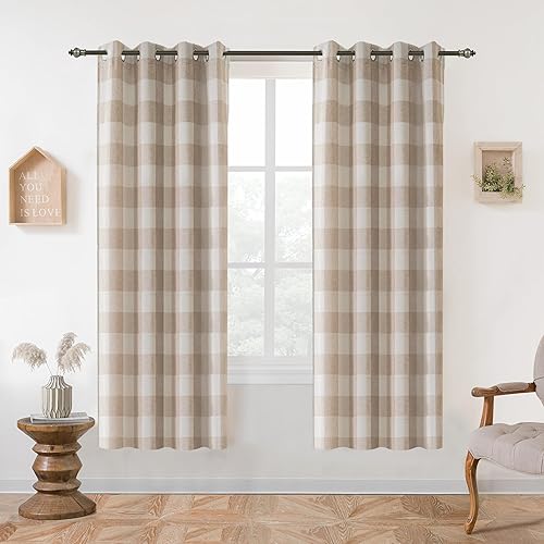 DriftAway - Cortinas de búfalo a cuadros, patrón de cuadros tejidos, forro opaco, aislamiento térmico, cortinas de ventana con ojales, 2 capas, 2