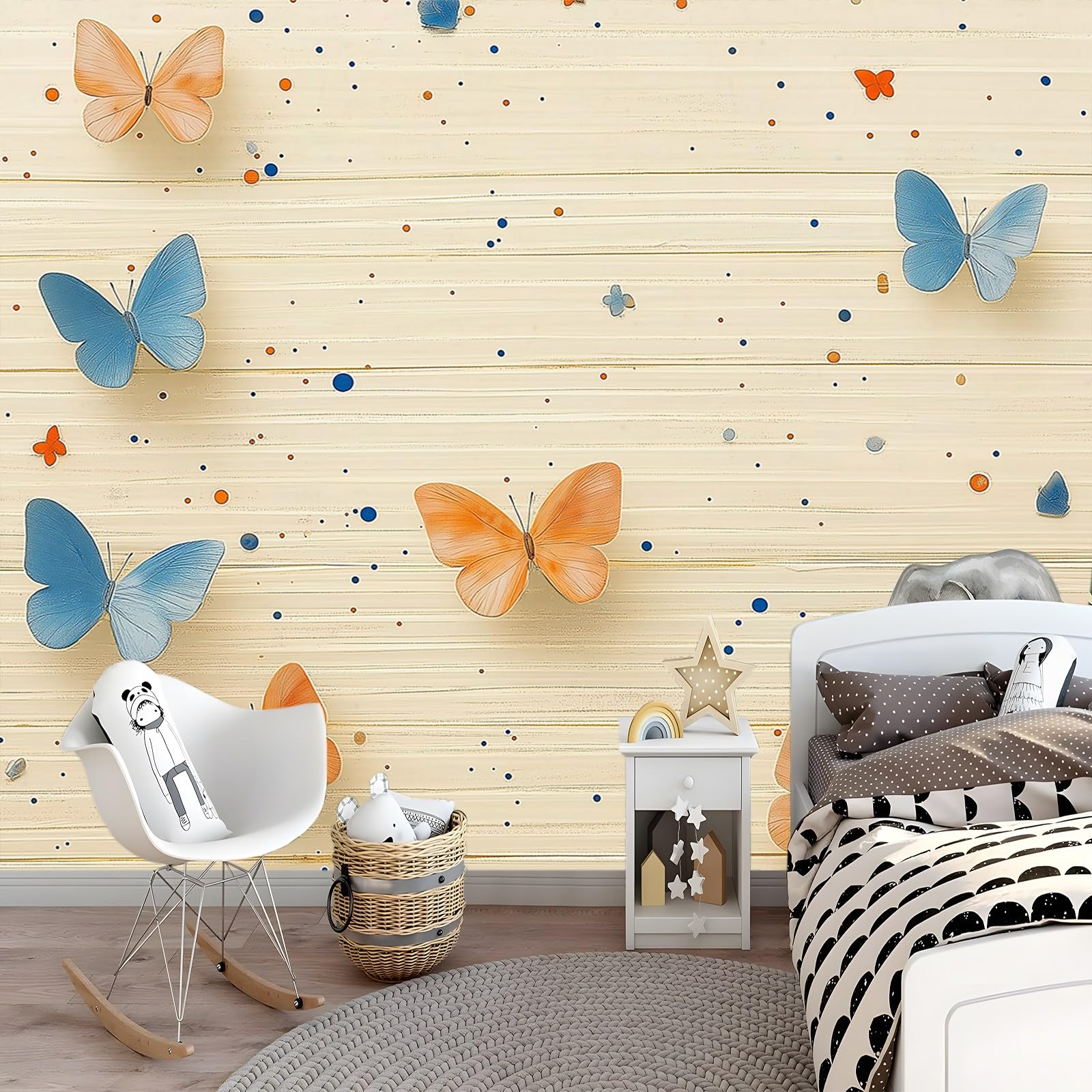 Panoramiczna tapeta boho Arcenciel motyl niebieski pomarańczowy 250 x 175 cm (szer. x wys.) ogromny plakat ścienny niestandardowy 3D do salonu dekoracja ścienna do pokoju dziecięcego nowoczesna