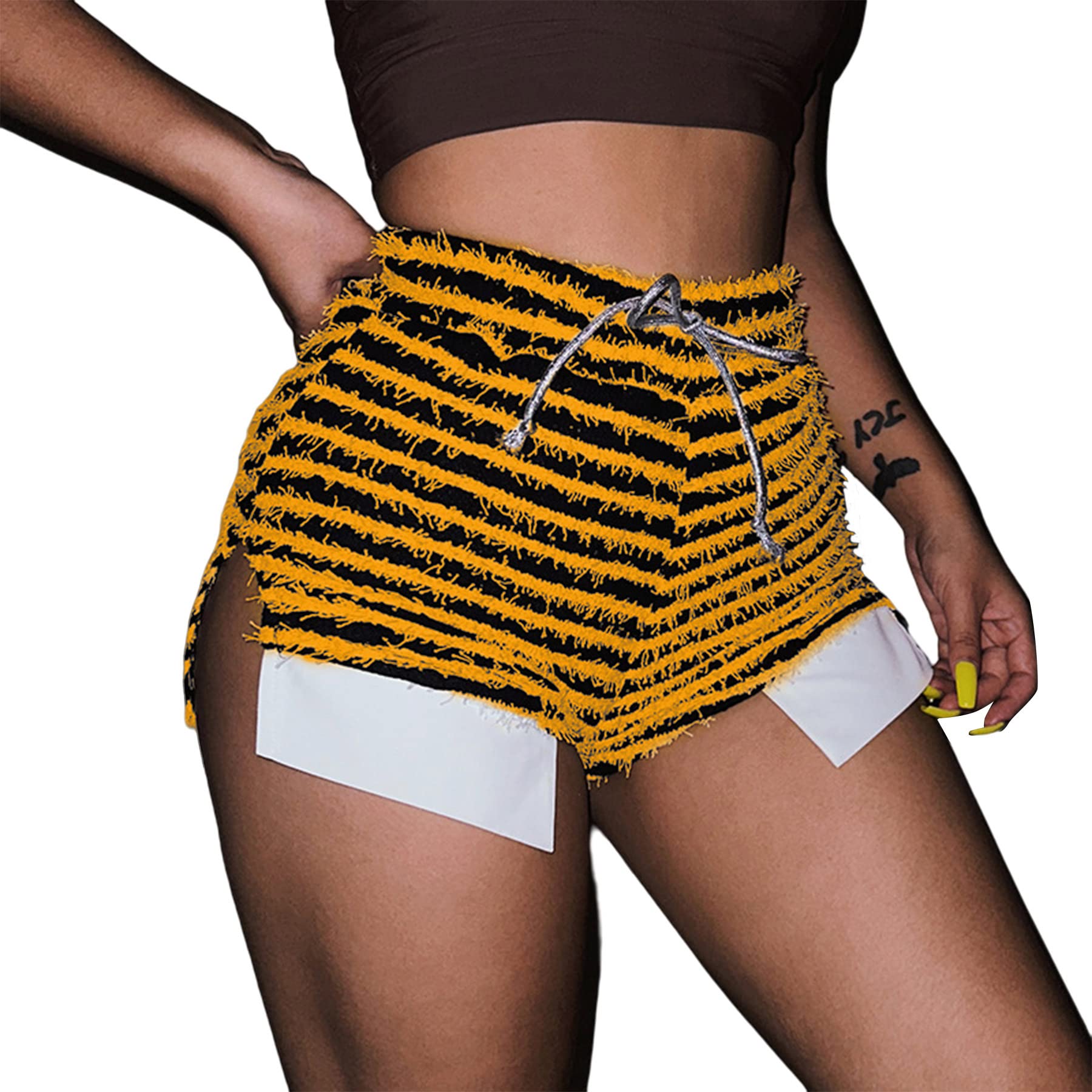 LAJIOJIO Women's Stacked Leggings Pants High Waist Knitted Lounge Zebra Black and White Striped Pants Streetwear