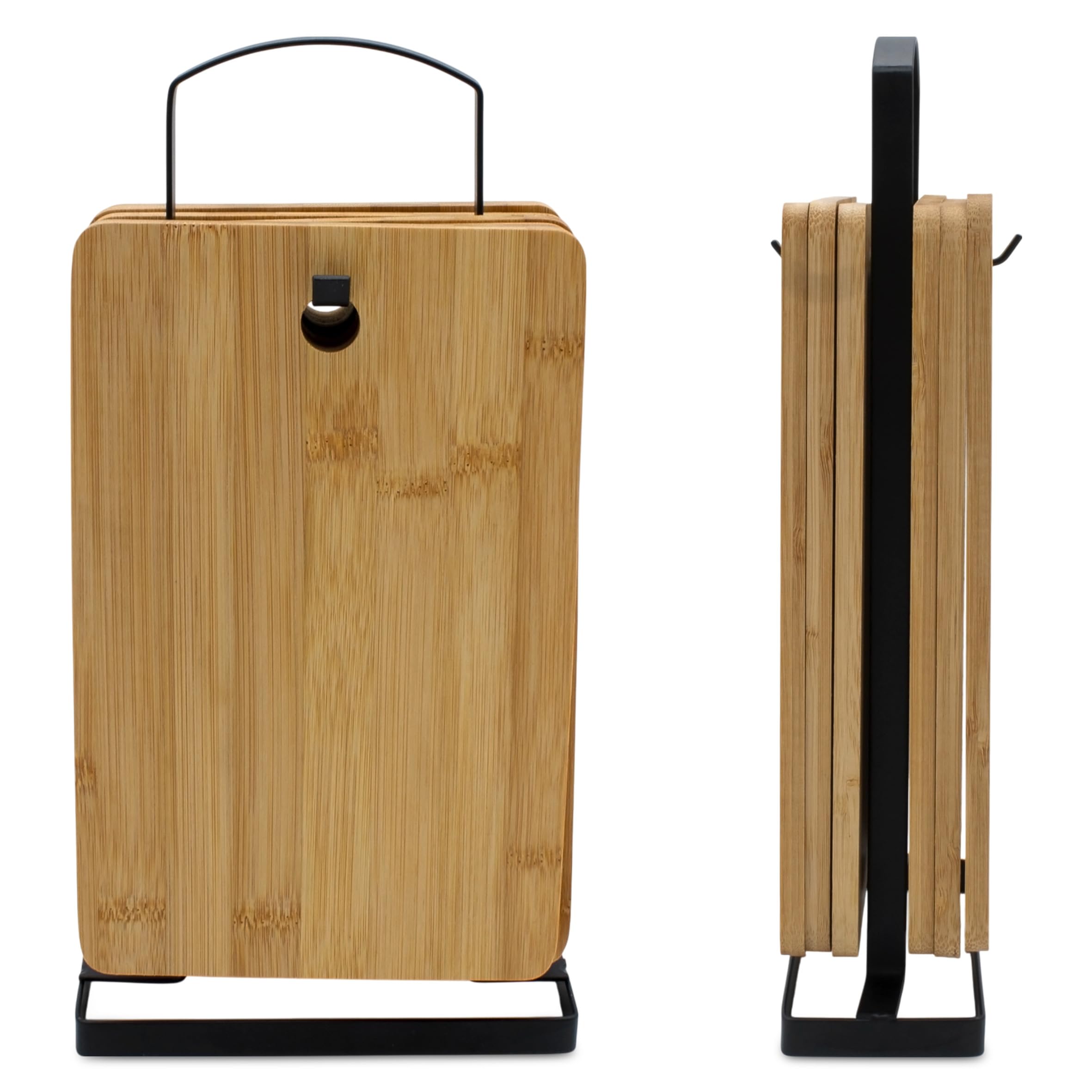 Tagliere In Bambù Con Supporto Metallo Nero - Set Da 6 Pezzi 22x14 Cm, Resistente Al Taglio, Per Colazione E Verdure, Non Adatto A Lavastoviglie