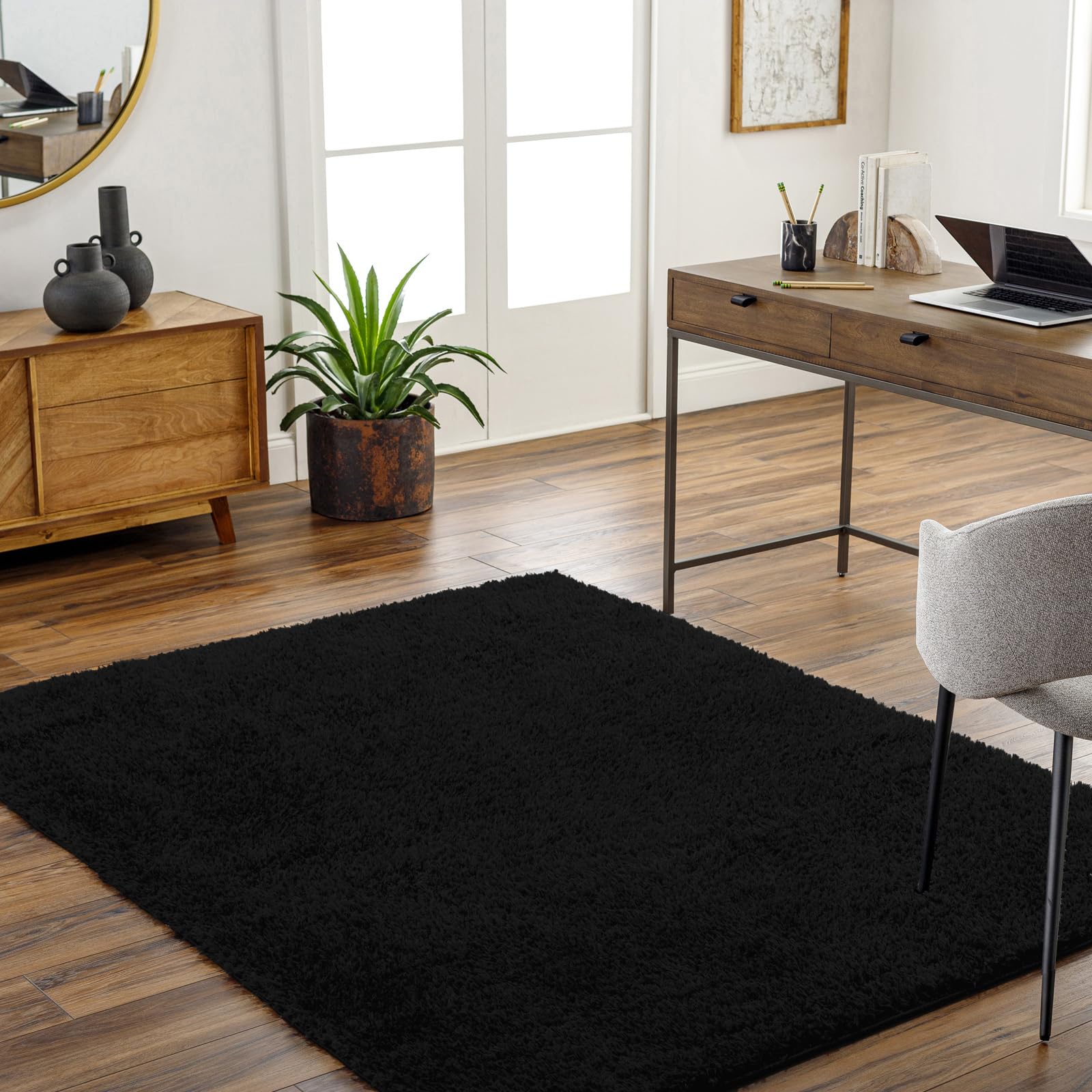 Livabliss Soso Shaggy Berber Carpet 160x213 cm, Living Room & Bedroom, Soft Plush Thick Pile, Neutral Boho Fluffy Style, Easy Care, Black
