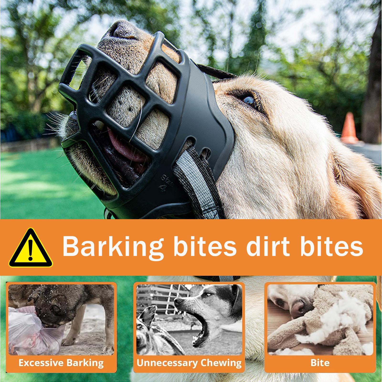 Black Adjustable Medium Breed Muzzle, With Reflective Strip Dog Training Breathable Basket Muzzle To Prevent Barking Biting Chewing and Dogs Can Drink - Image 3