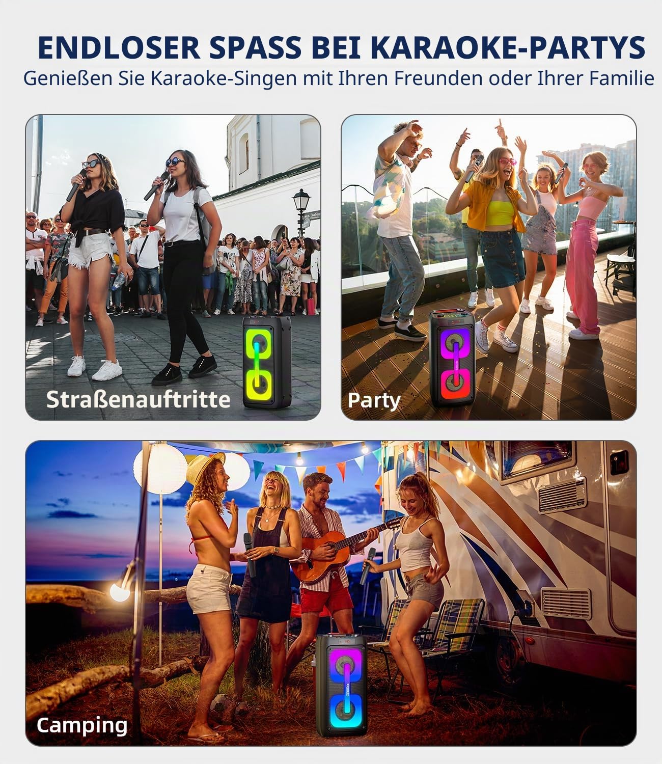 Karaoke Maschine mit 2 Mikrofonen, tragbare Bluetooth Karaoke Anlage mit LED Lichtern, PA System, ideal für Home Partys und als Geschenk für Erwachsene und Kinder