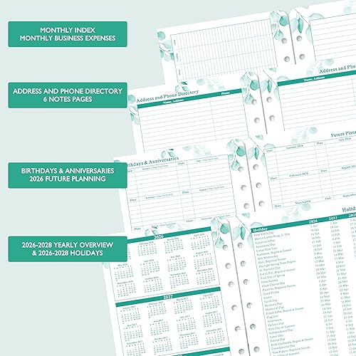 Miniatura 4 de Recambios de planificador 2026 – enero 2026 – diciembre 2026 – diciembre 2026, dos páginas por día, agenda diaria 2026, organizador encuadernado en