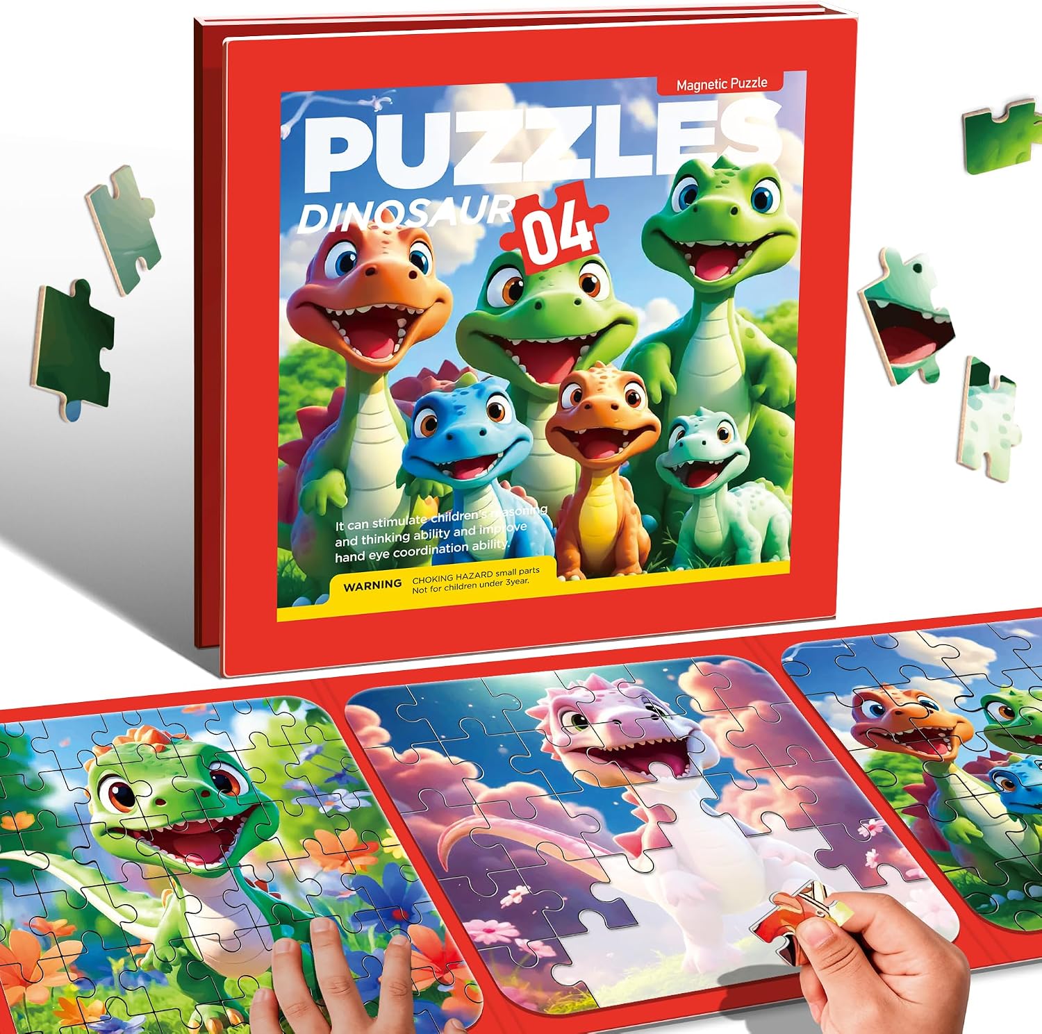 3 in 1 Magnetic Puzzles for Toddlers 3-5, 20/25/30 Pieces Dinosaur Magnet Puzzle Book, Multi-Level Magnet Puzzle Book, Magnetic Puzzles for Toddlers 3-5