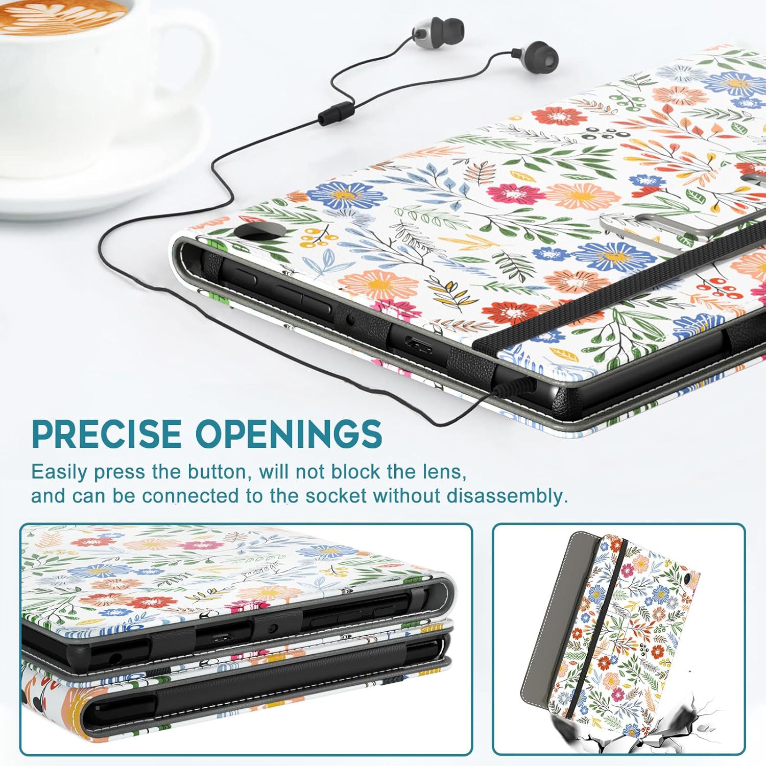 COOWPS Case for All-New Amazon Fire HD 10 Tablet (13th/11th Generation, 2023/2021 Release) 10.1" - Slim Folding Stand Cover with Auto Wake/Sleep, Hand Strap & Stylus Pen Holder, Spring Bloom