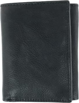 CTM Mens American Bison Leather RFID Trifold Wallet, Black