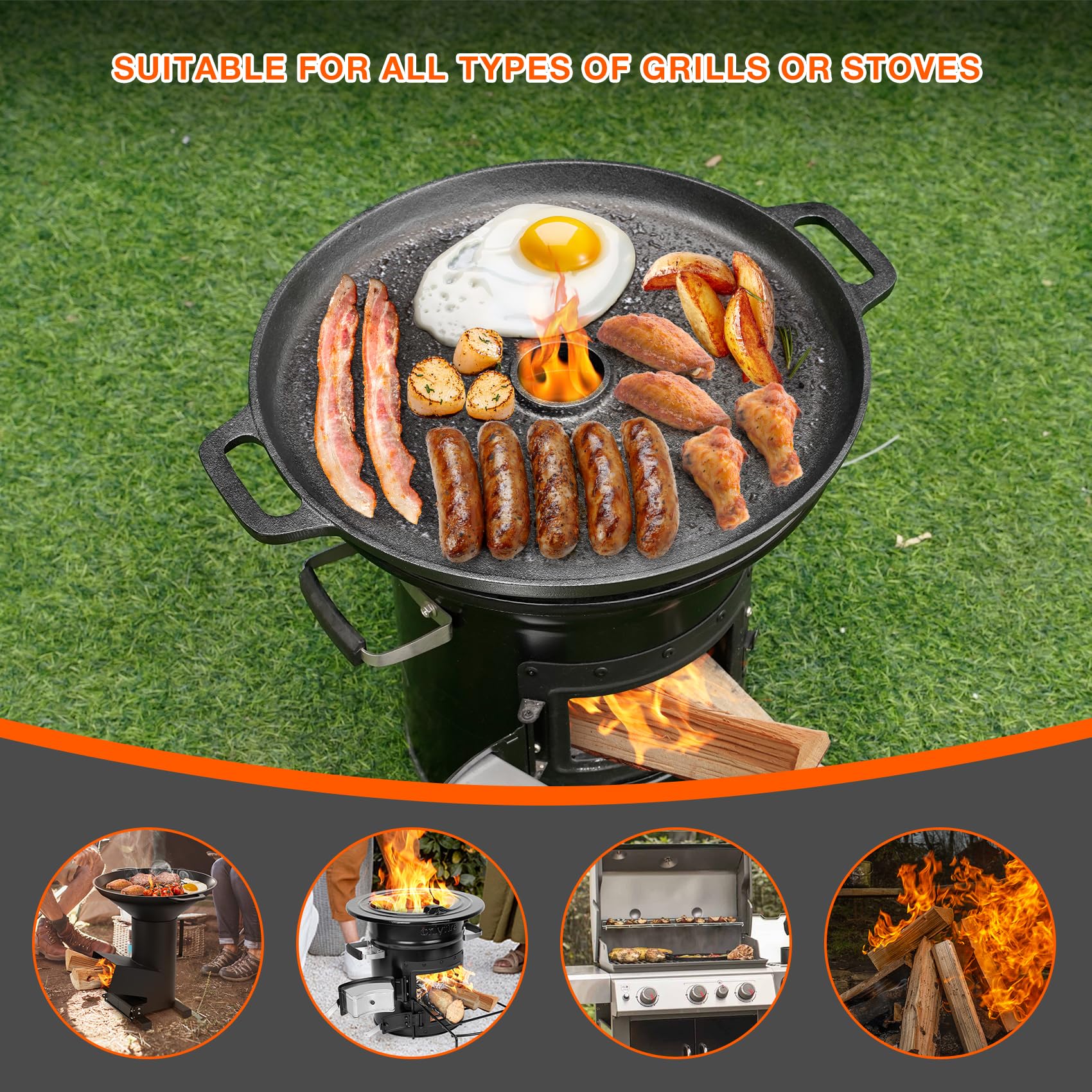Onlyfire Raketenofen Outdoor+Feuerplatte Gusseisen Rund