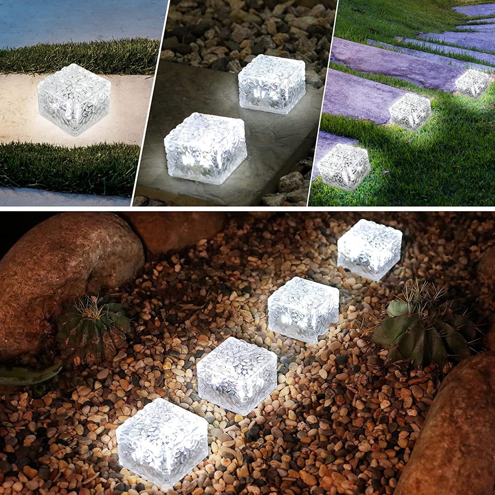 DAZZTIME 4er-Set Solar Glas Pflastersteine Außenleuchte,Solarsteine für Außen Garten Wasserfest,LED Solarlampen Balkon Deko, Wasserdicht Wegbeleuchtung Solar für Garten Terrasse Deko Beleuchtung