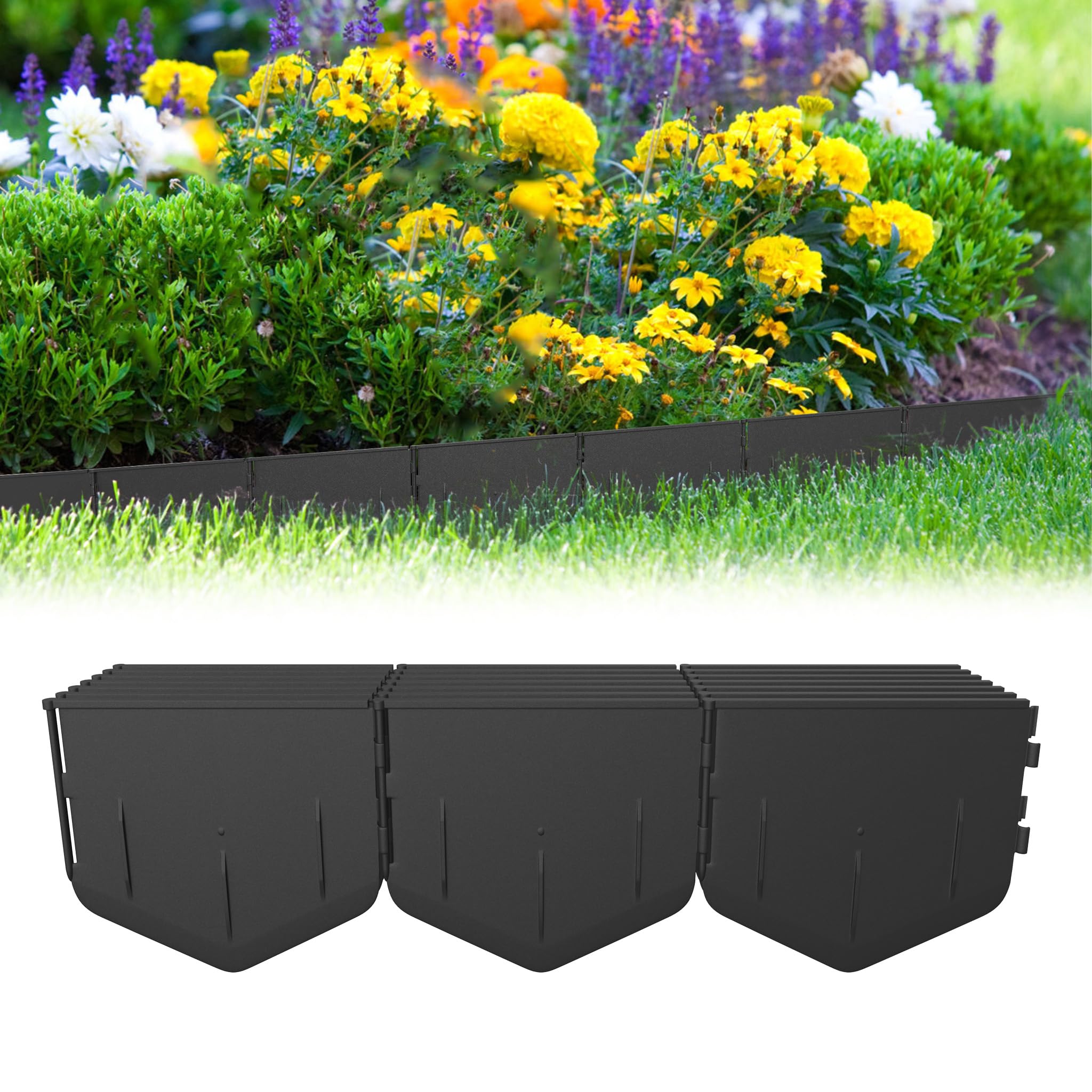 YZNAHRE Flexible Lawn Edging, Sturdy Flower Bed Edging, Easy to Assemble, Simply Hammer into Place, Invisible Plastic Lawn Border, Garden Paving Edge, Set of 20, Black