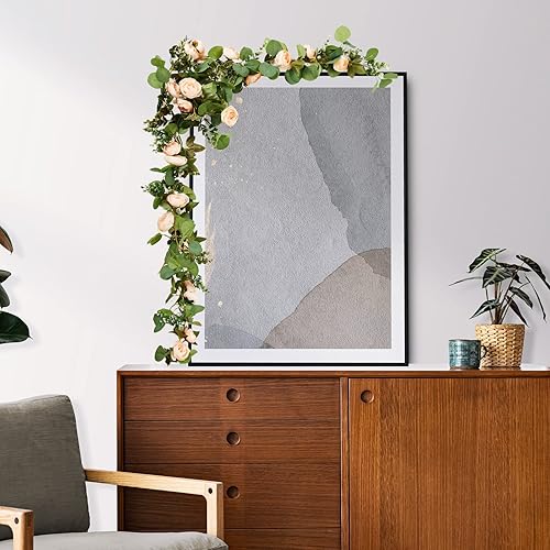 Miniatura 5 de Guirnalda de flores artificiales de vid de rosas colgantes, rosas falsas para boda, fiesta de cumpleaños, San Valentín, Navidad, decoración de arco