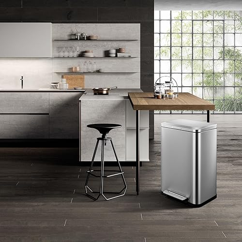 Miniatura 7 de WELYFE Basurero de cocina de 50 litros13 galones, cubo de basura de acero inoxidable manos libres, bote de basura resistente a las huellas