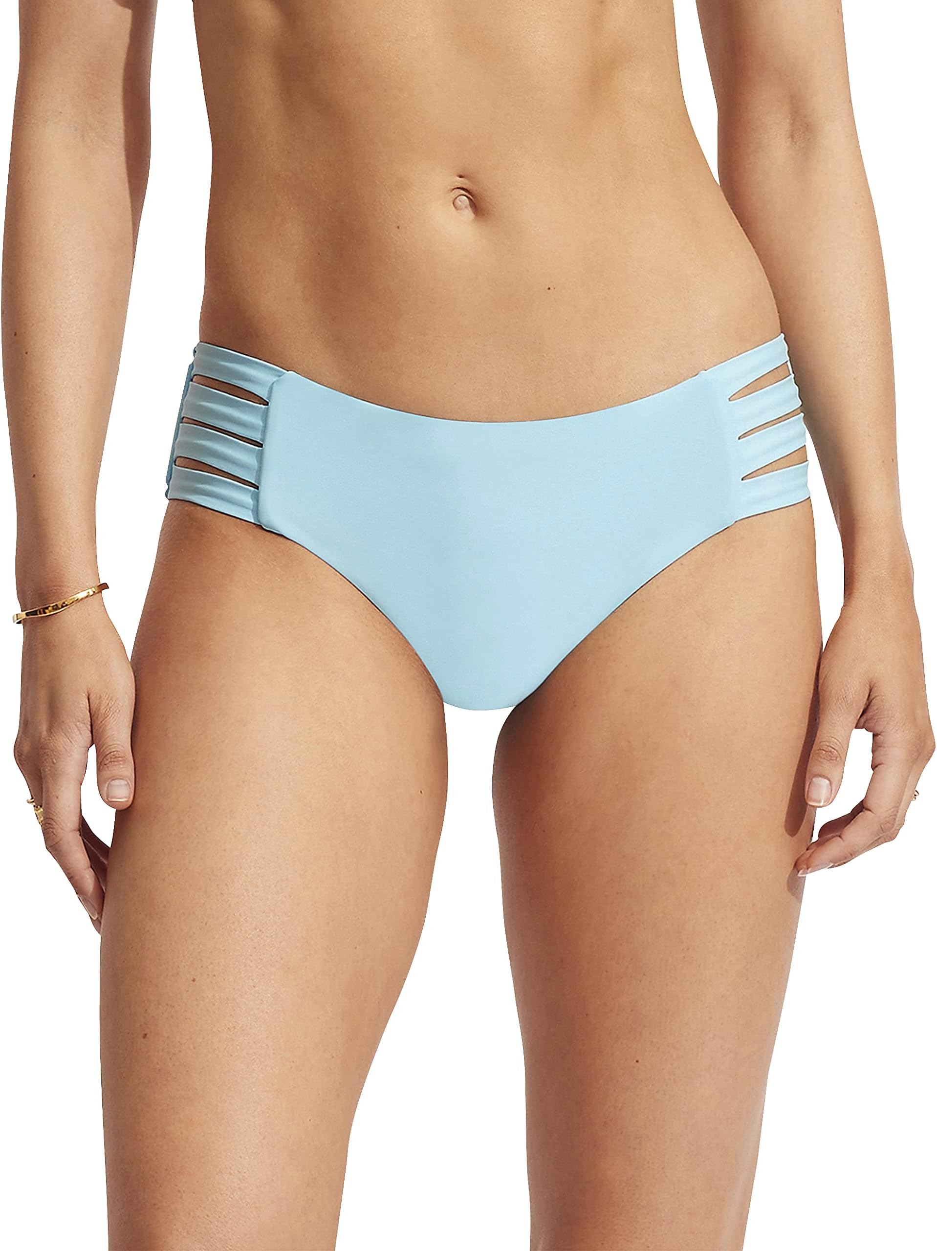 Seafolly Women's Standard Multi Strap Hipster Full Coverage Bikini Bottom Swimsuit, Eco Collective Sky Blue, 10