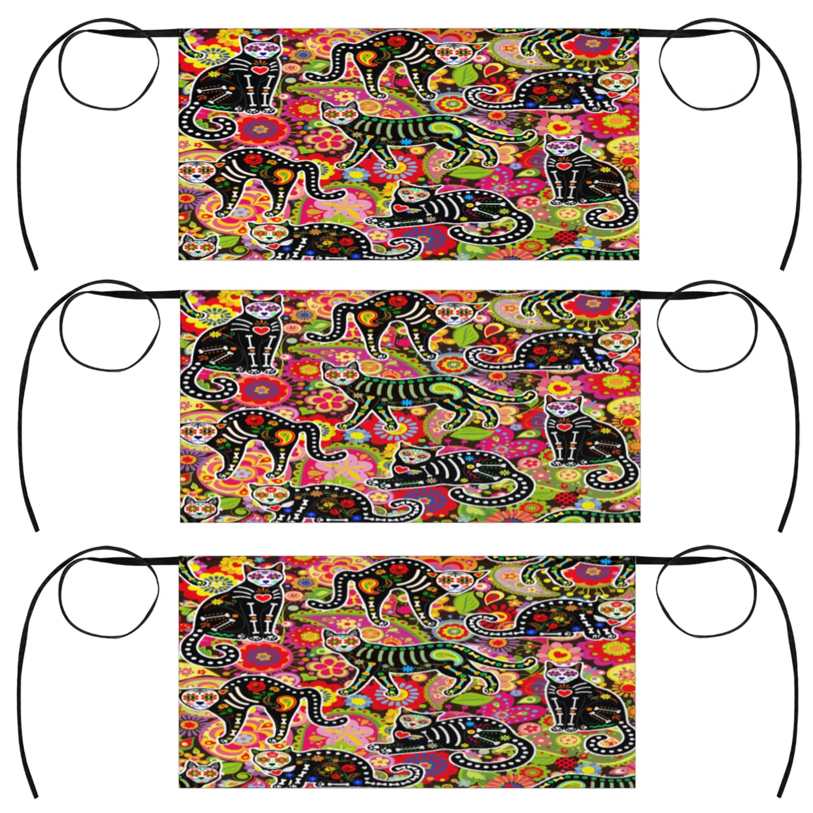 Peris Skeleton Cats Server Aprons with 3 Pockets Oil-proof Half Aprons Restaurant Bistro Cafe Bars Waitress Waiter Wasit Apron for Women Men 3 Pcs