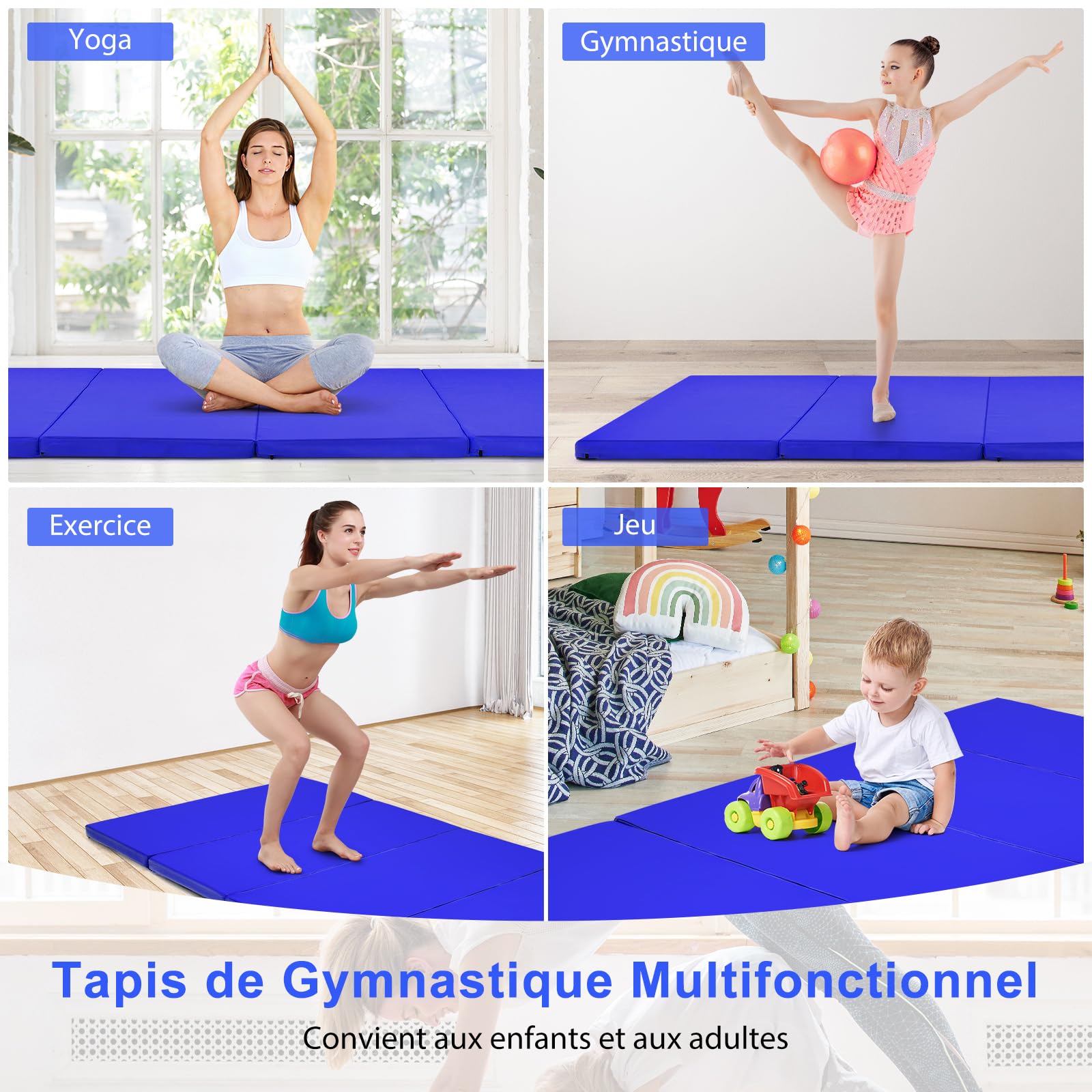 COSTWAY Tapis de Gymnastique Pliable Epais 4 Plis