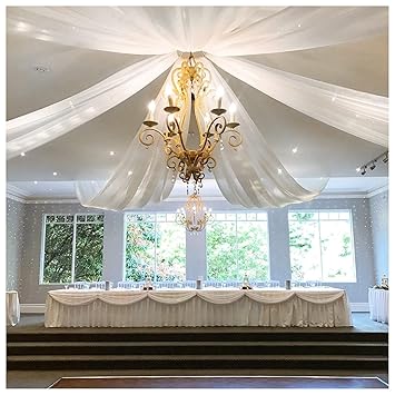 Fanqisi White Wedding Ceiling Drapes 6 Panels 5ftx20ft Long Sheer Voile Chiffon Ceiling Draping Ceremony Hall Party Decorations