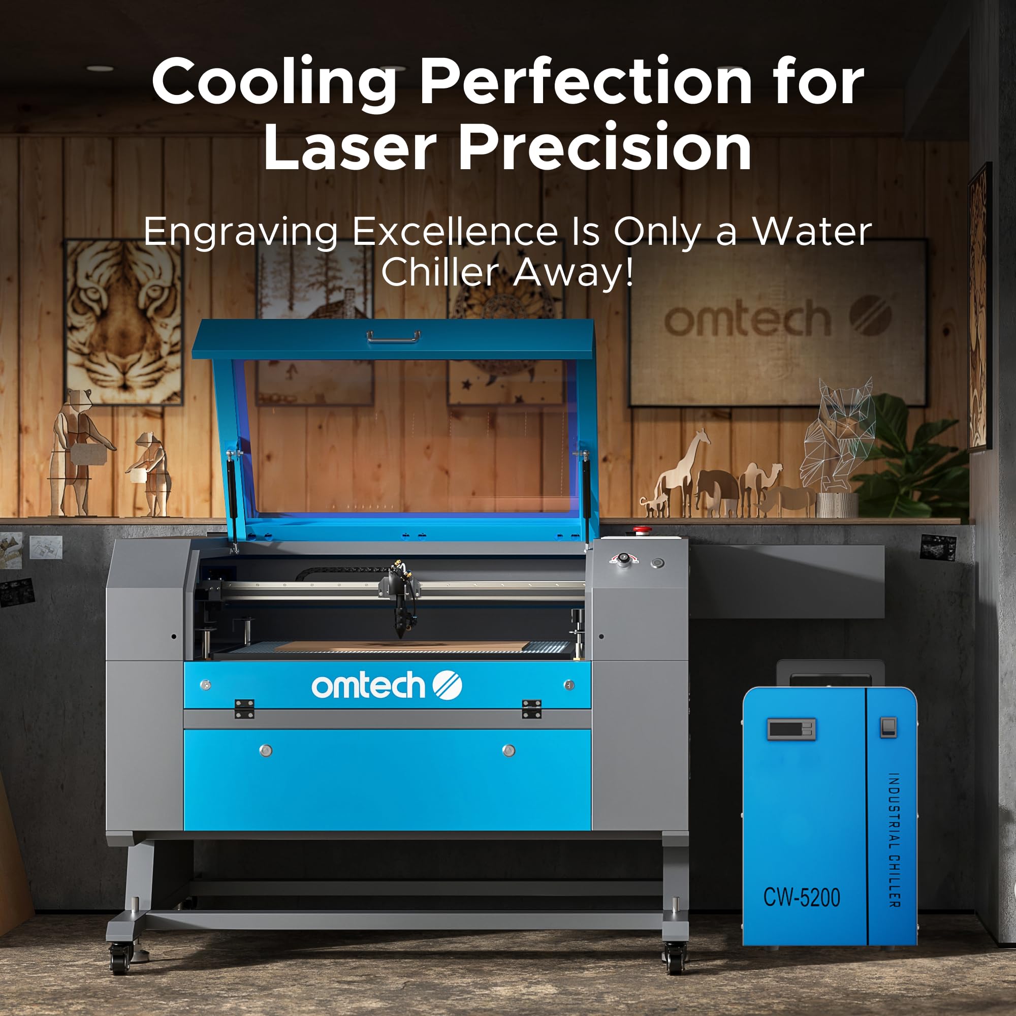 OMTech 50W 300X500mm Macchina per Incisione Laser CO2 Incisore Laser con Pannello di Controllo Digitale Aria Assistita e Ruote Girevoli(with Lightburn&Refroidisseur d'eau)