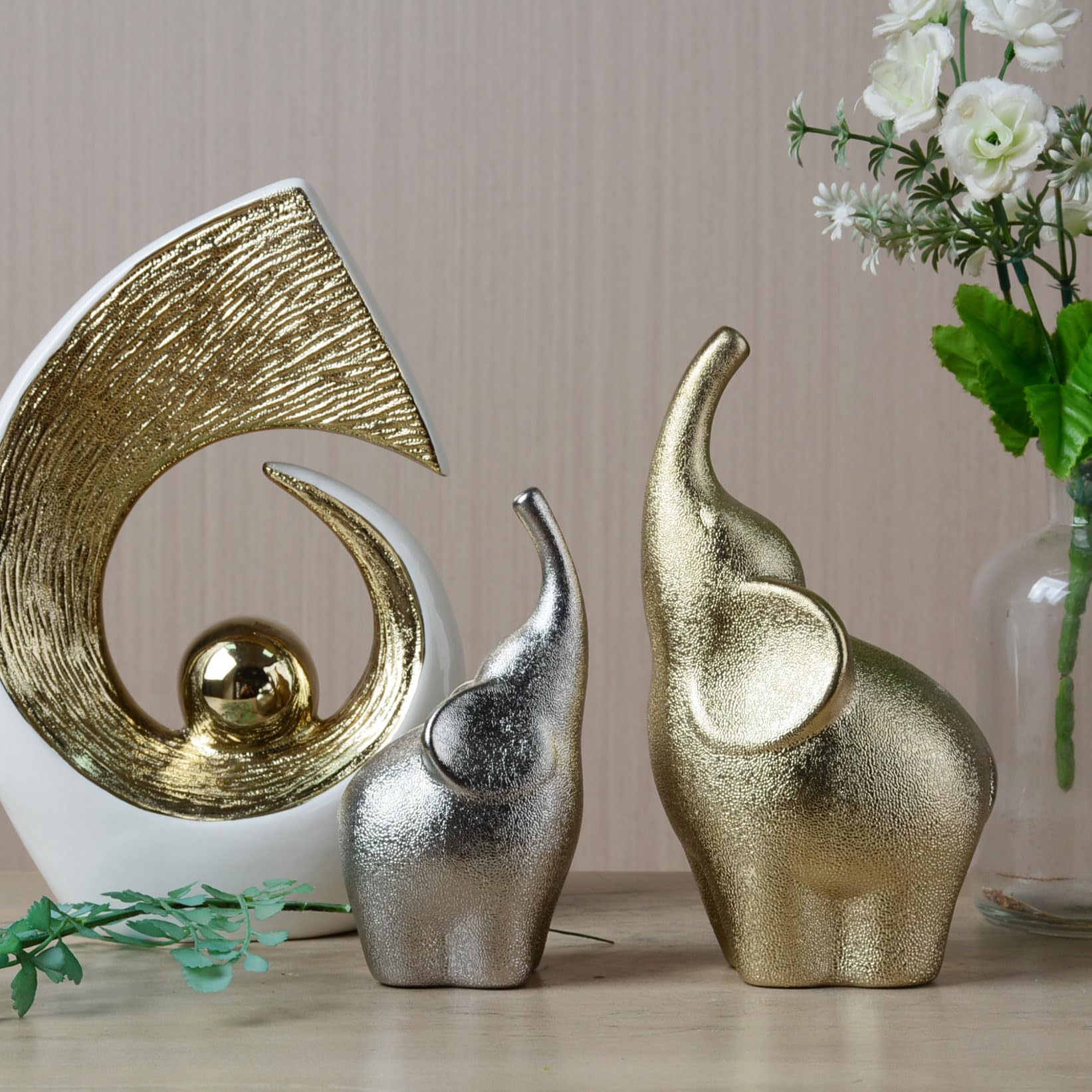 HAUCOZE 2pcs Statue Elefante Scultura Animale Figurina Moderna Decorazione Mensola Arte Regalo per Scaffalf Scrivania Soprammobili Ceramica 20cm