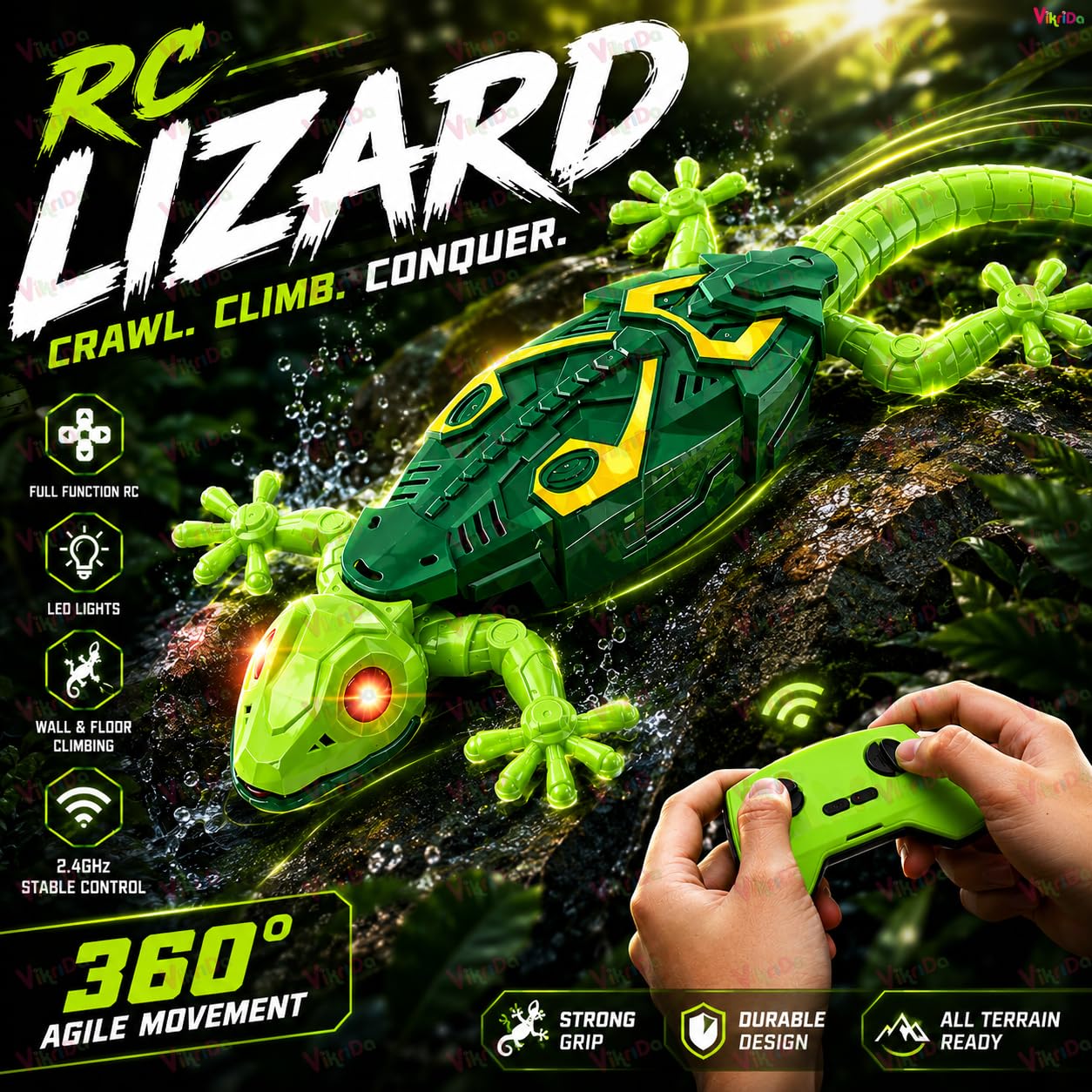 VikriDA Wall Climbing RC Toy with Remote Control, Rechargeable Creepy Crawler Climbs Walls & Ceilings, Glowing Eyes Prank Toy for Kids Boys Girls Birthday Gift (Green) — Amazon image 8