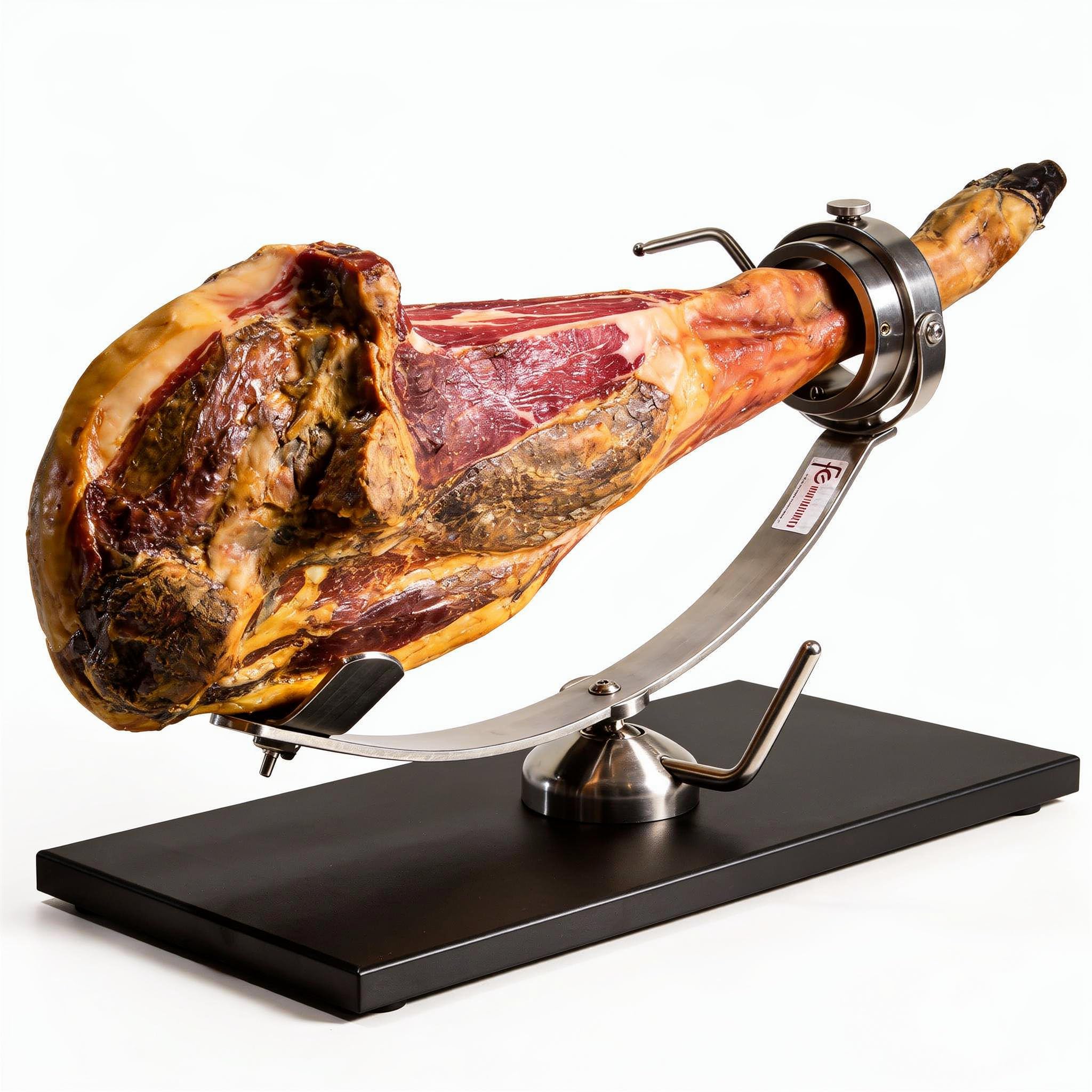 Jamonero Profesional Giratorio 360° Flores Cortés Don Benito – Base Fibra Negra 25mm, Acero Inoxidable, Fabricado en España, Estable y Preciso