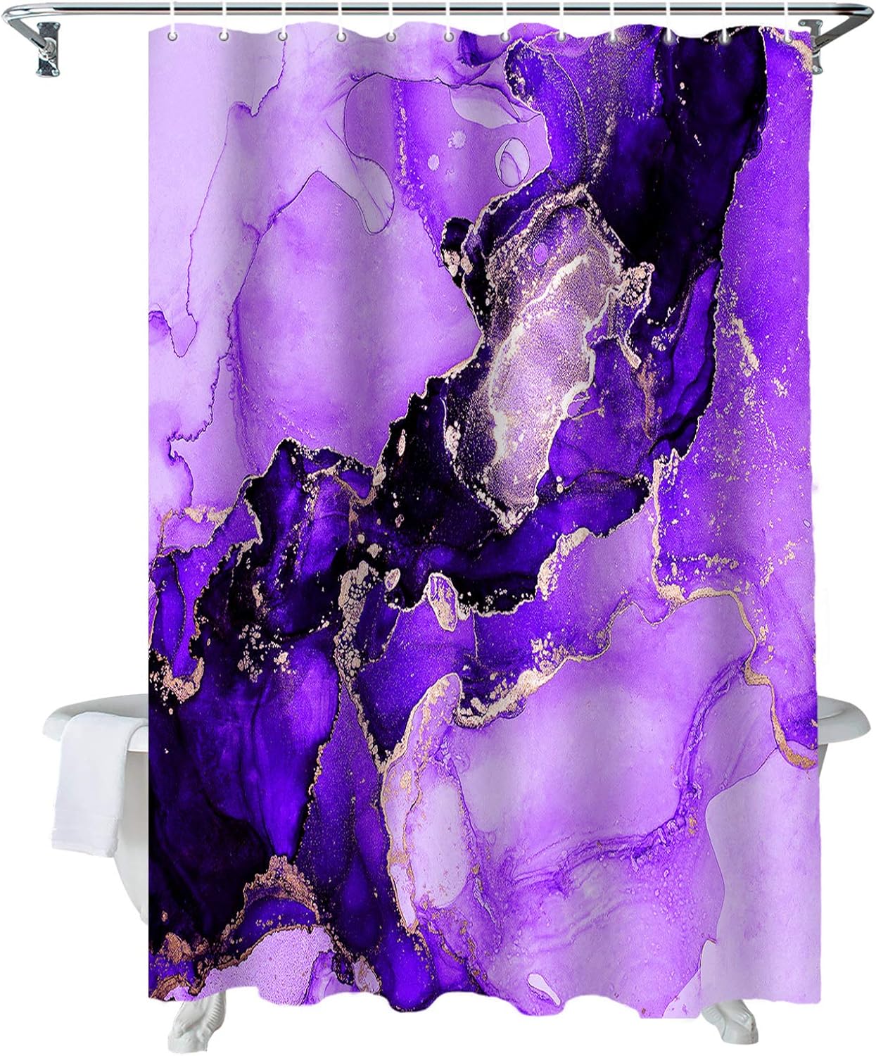 VDLBT Shower Curtains Purple Marble Ink Bath Curtain Abstract Luxury Modern