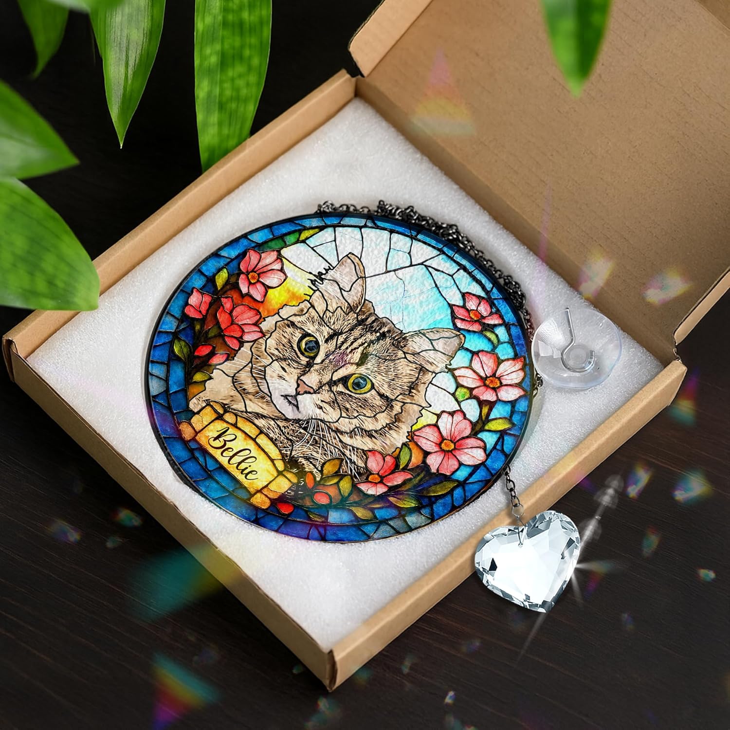 Personalized Pet Portrait Stained Glass Window Hanging, Sympathy Decoration Suncatcher for Loss of Dog, Cat Keepsake Bereavement Gift from Photo, Dog Memorial Suncatcher for Pet Lover, Kid