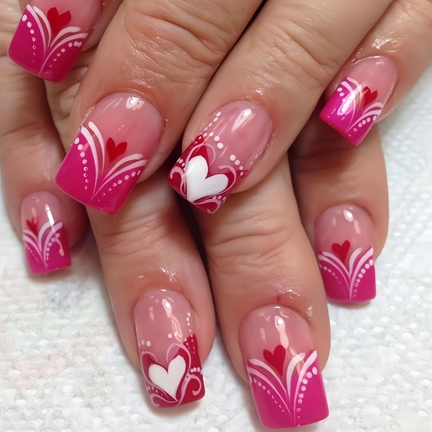 Pink French Tip Press on Nails | Medium Square Glossy Design