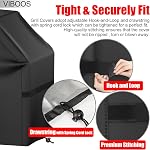 Grill Cover, 58 inch BBQ Gas Grill Cover for Outdoor Grill, Waterproof, Anti-UV, Rip-Proof, Fade Resistant Material, Barbecue Cover with Hook-and-Loop Straps & Adjustable Hem Drawstring, Black